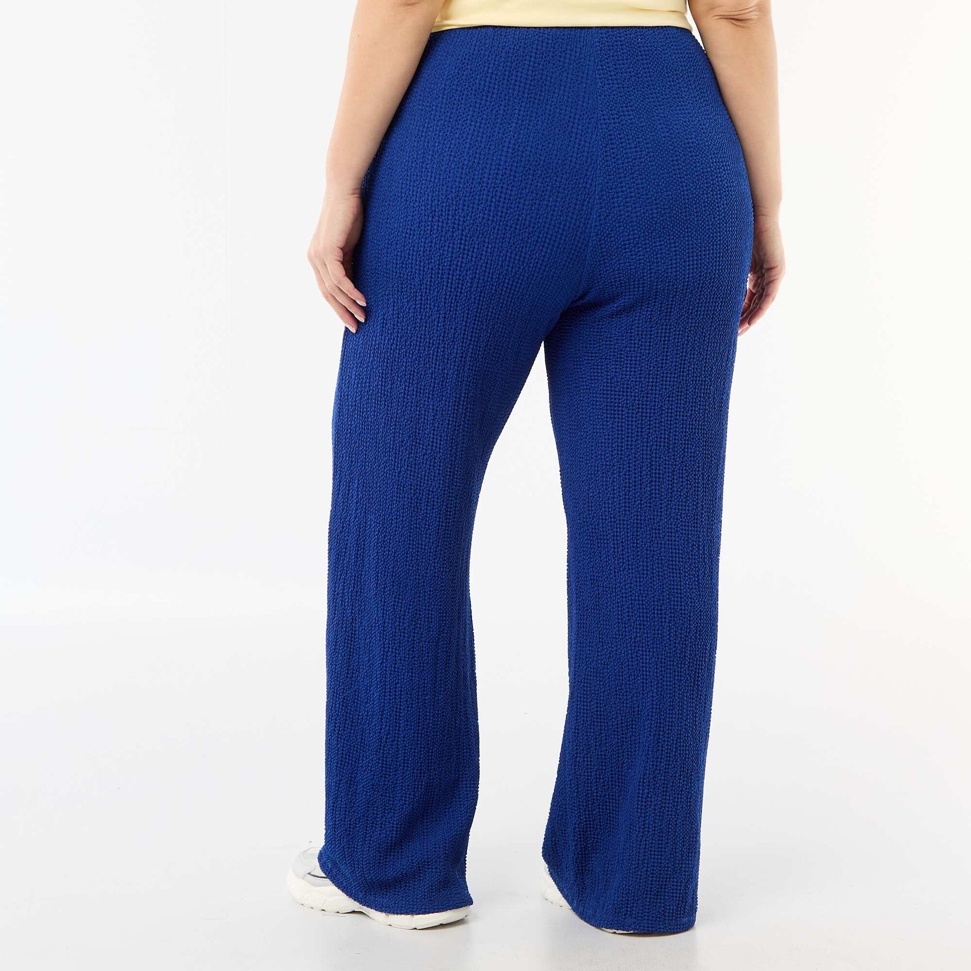 Pantalon large en maille gaufrée BLEU