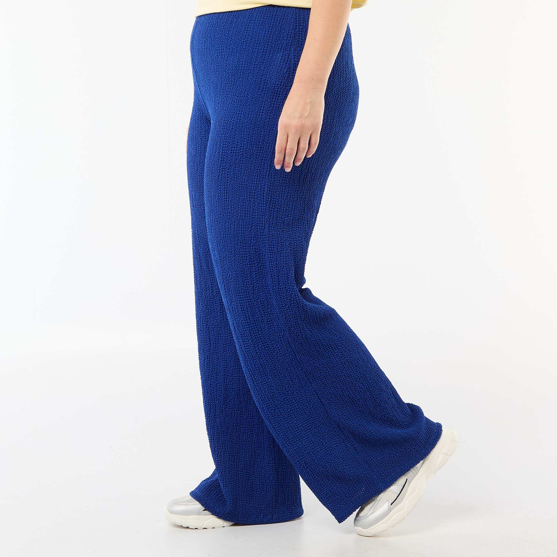 Pantalon large en maille gaufrée BLEU