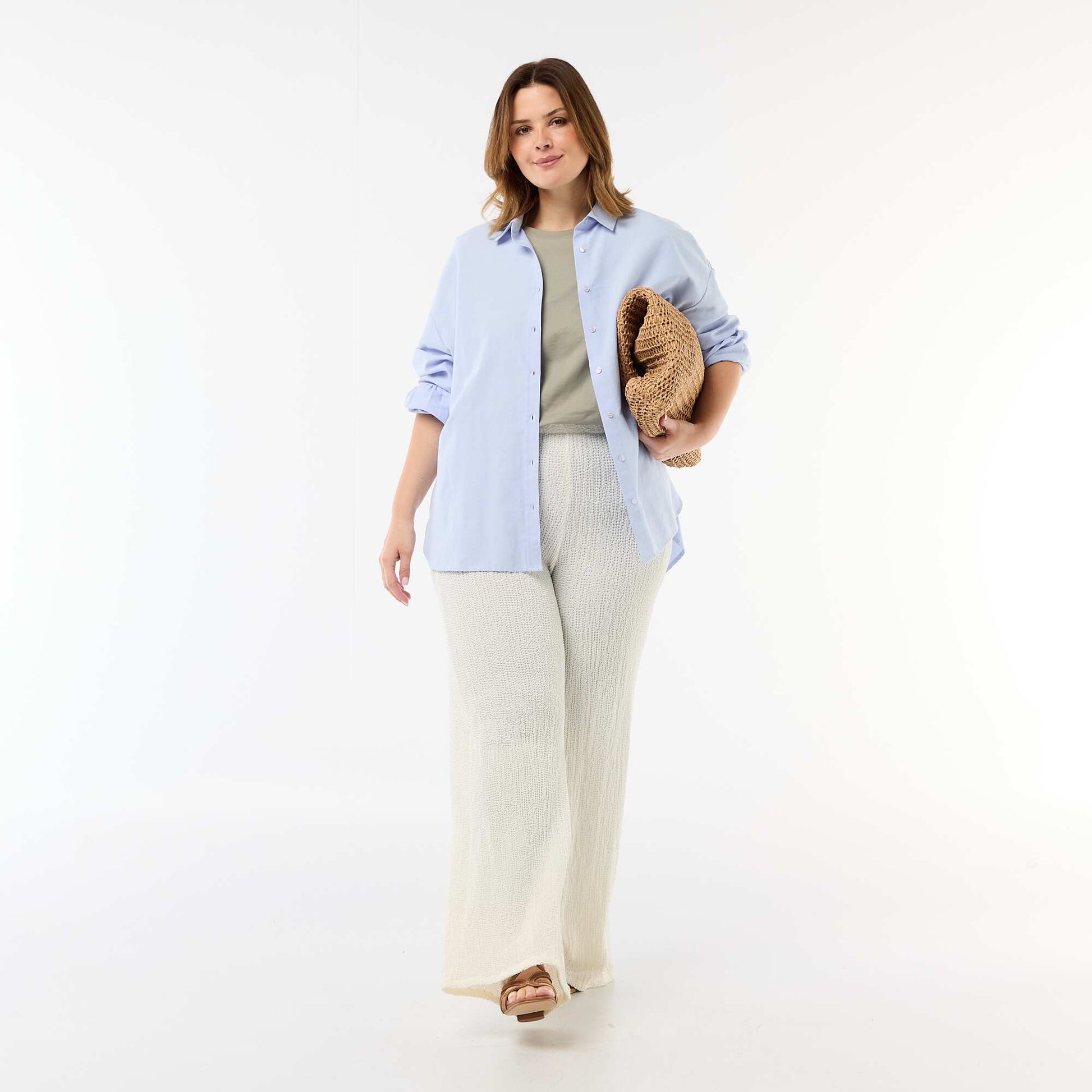 Pantalon large en maille gaufrée BLANC