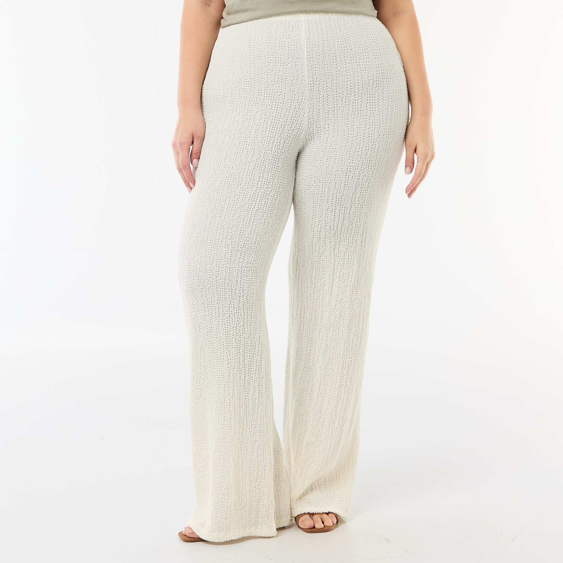 Pantalon large en maille gaufrée BLANC