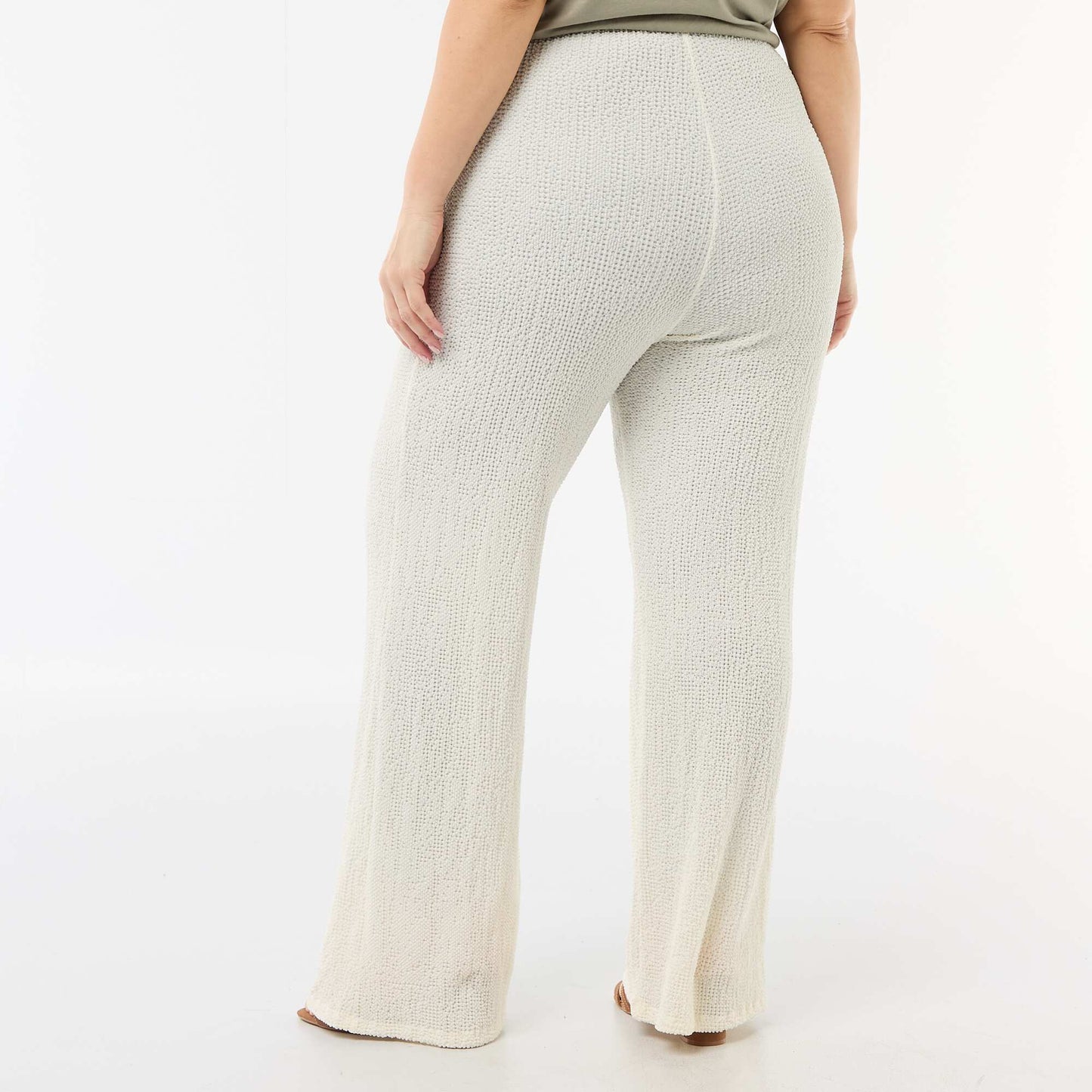 Pantalon large en maille gaufrée BLANC