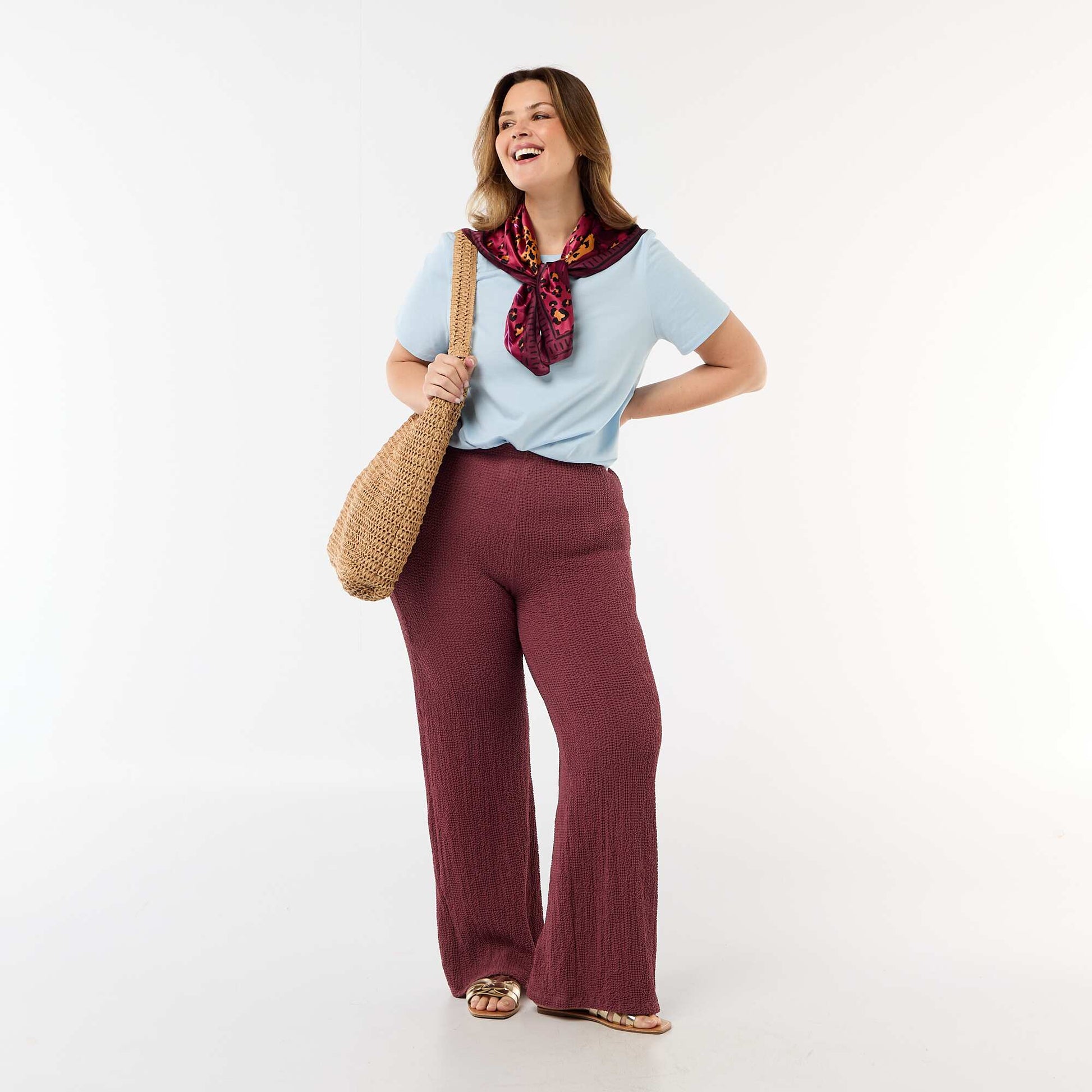 Pantalon large en maille gaufrée ROSE