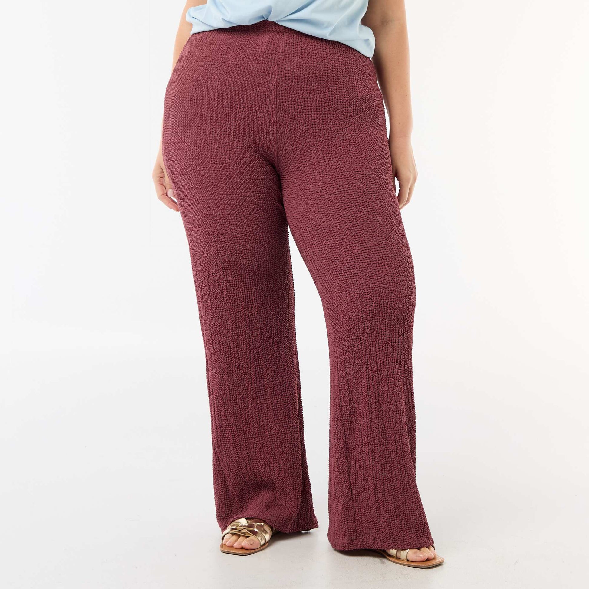 Pantalon large en maille gaufrée ROSE