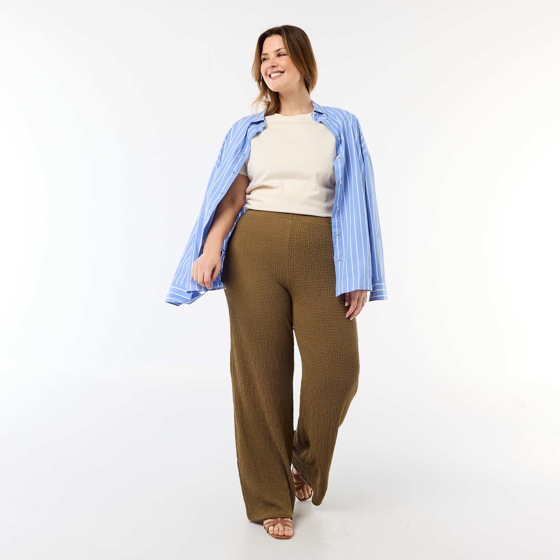 Pantalon large en maille gaufrée VERT