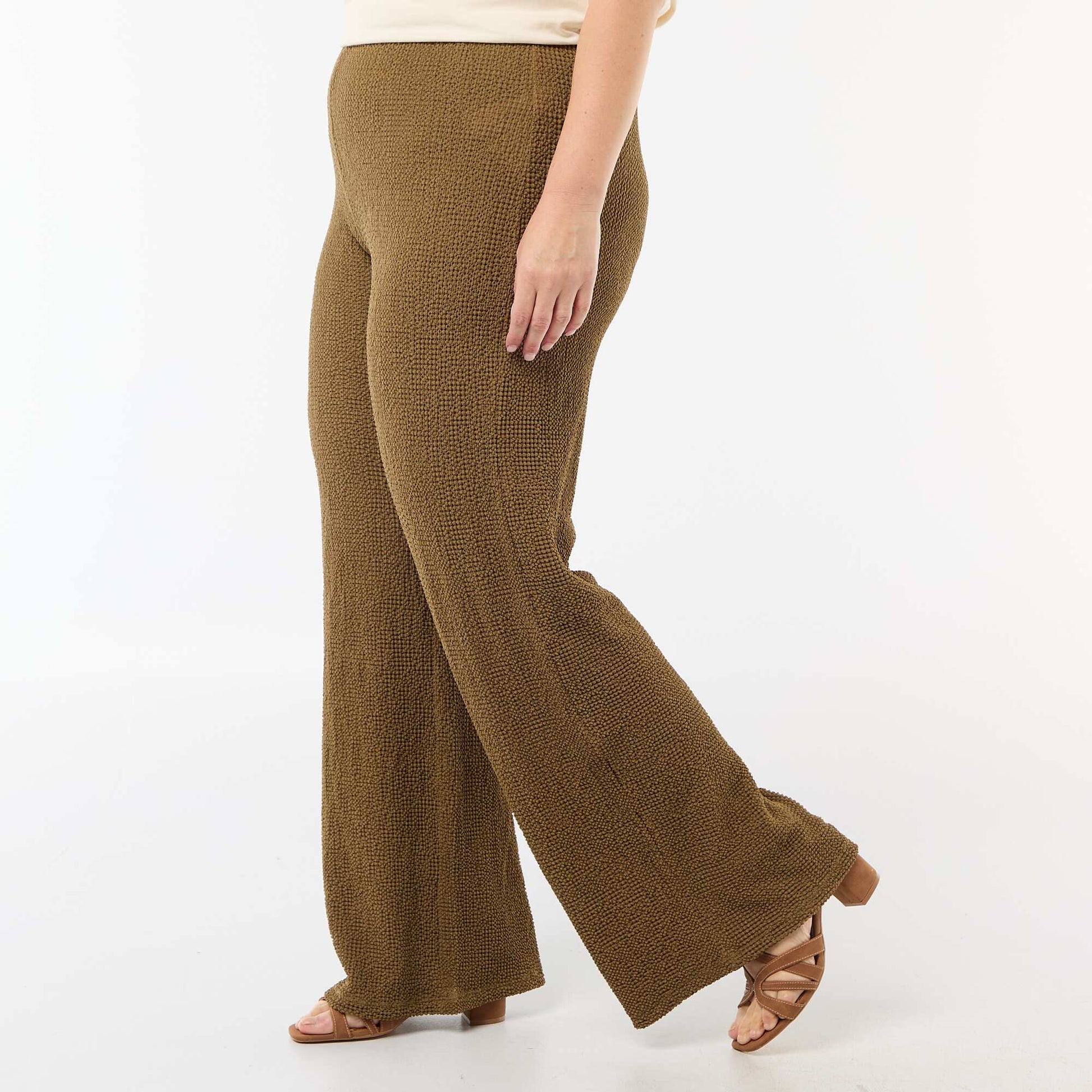 Pantalon large en maille gaufrée VERT