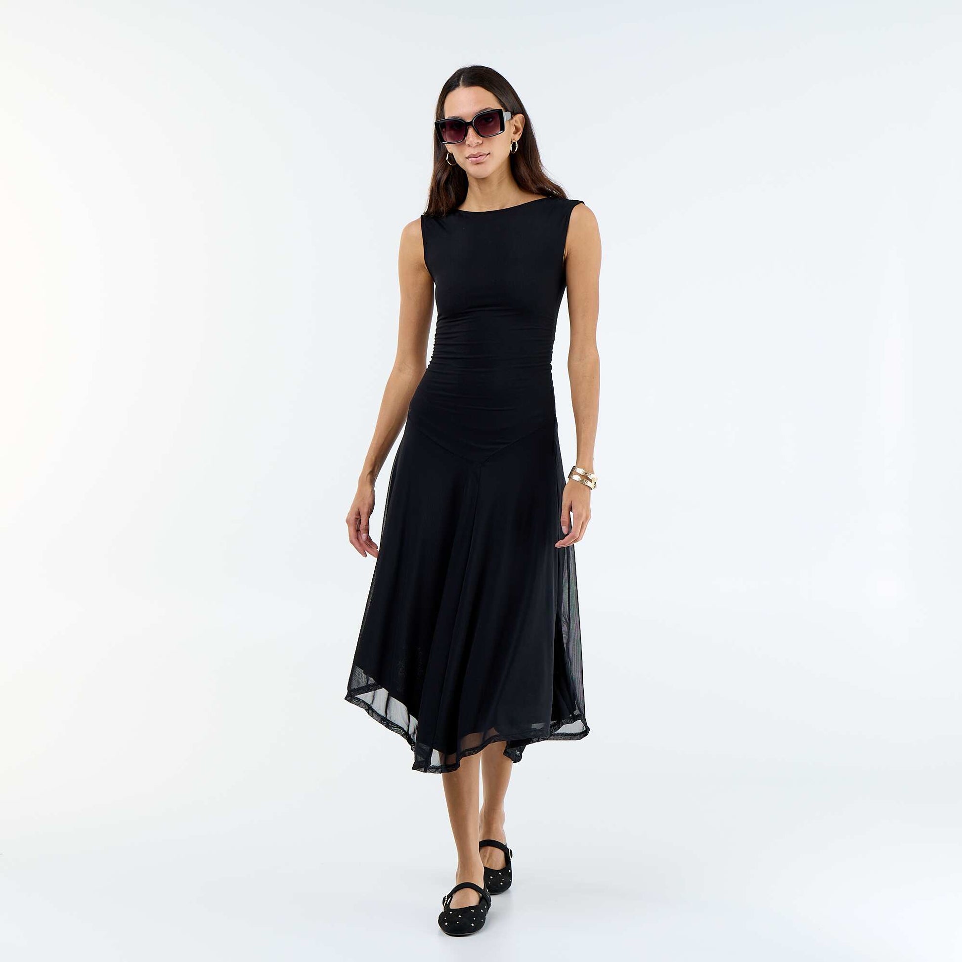Robe longue sans manches bas asymétrique NOIR