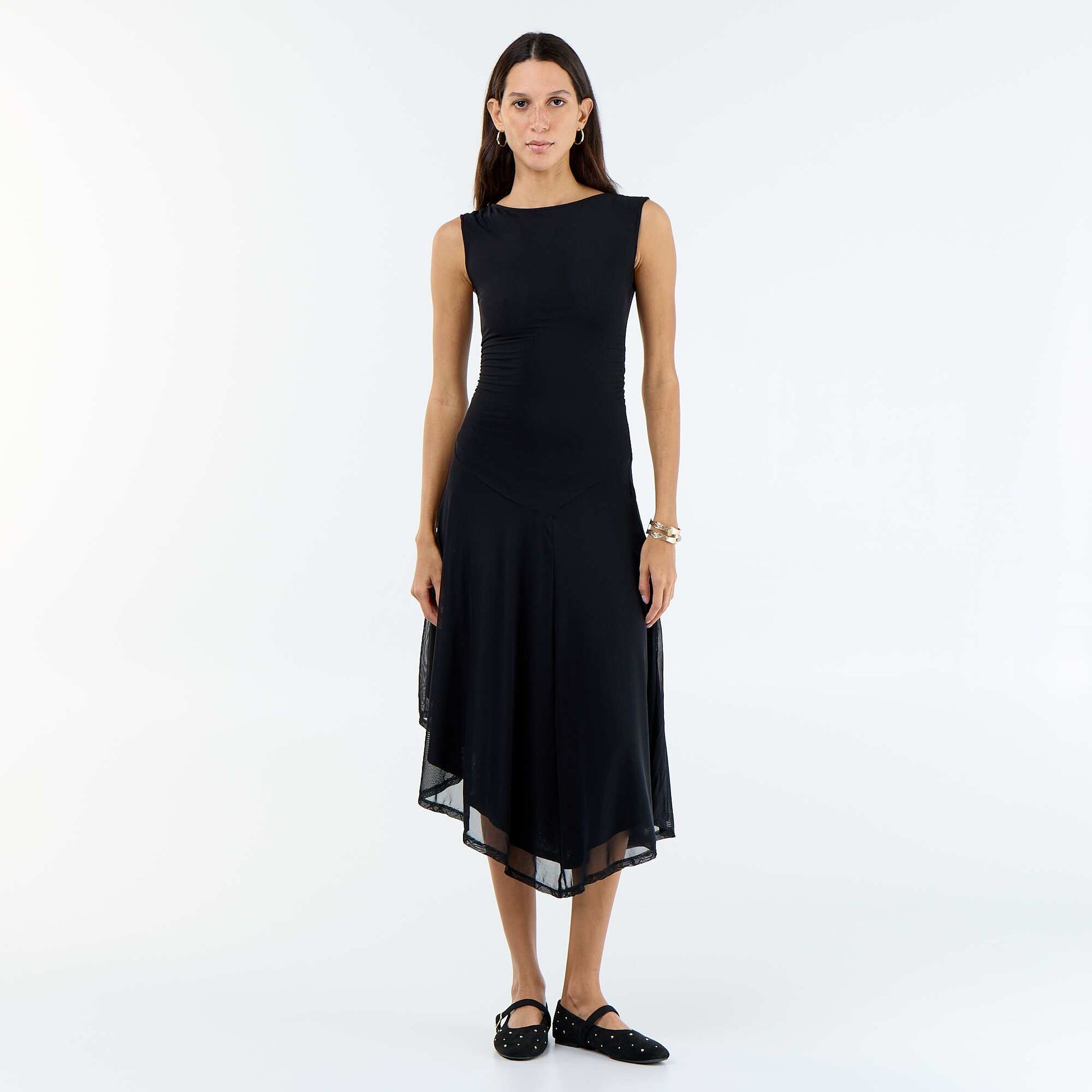 Robe longue sans manches bas asymétrique NOIR