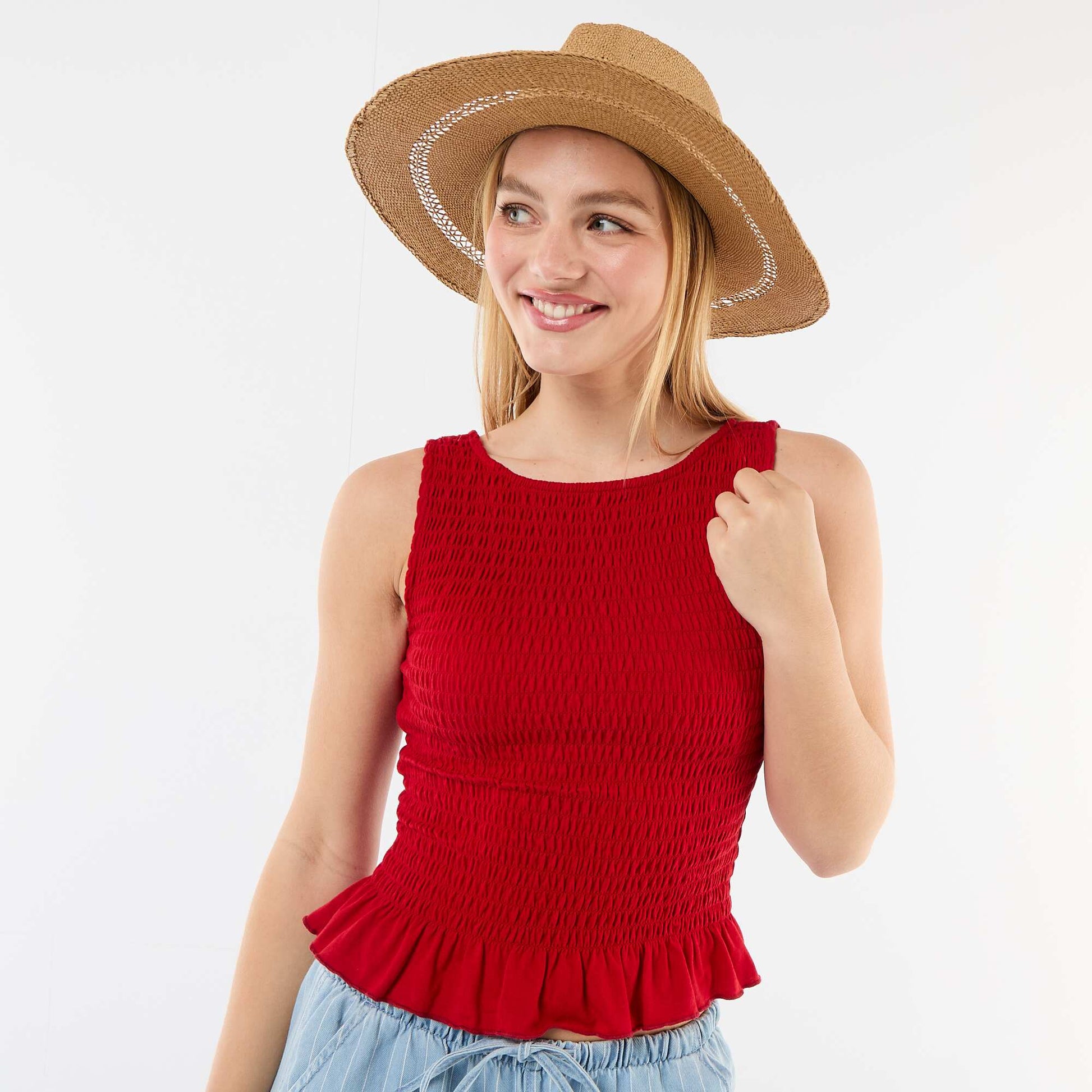 T-shirt sans manches stretch ROUGE