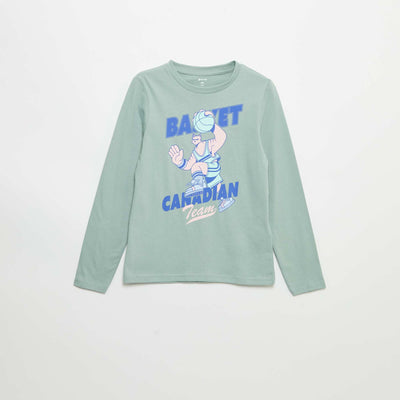 T-shirt imprimé à manches longues BLEU