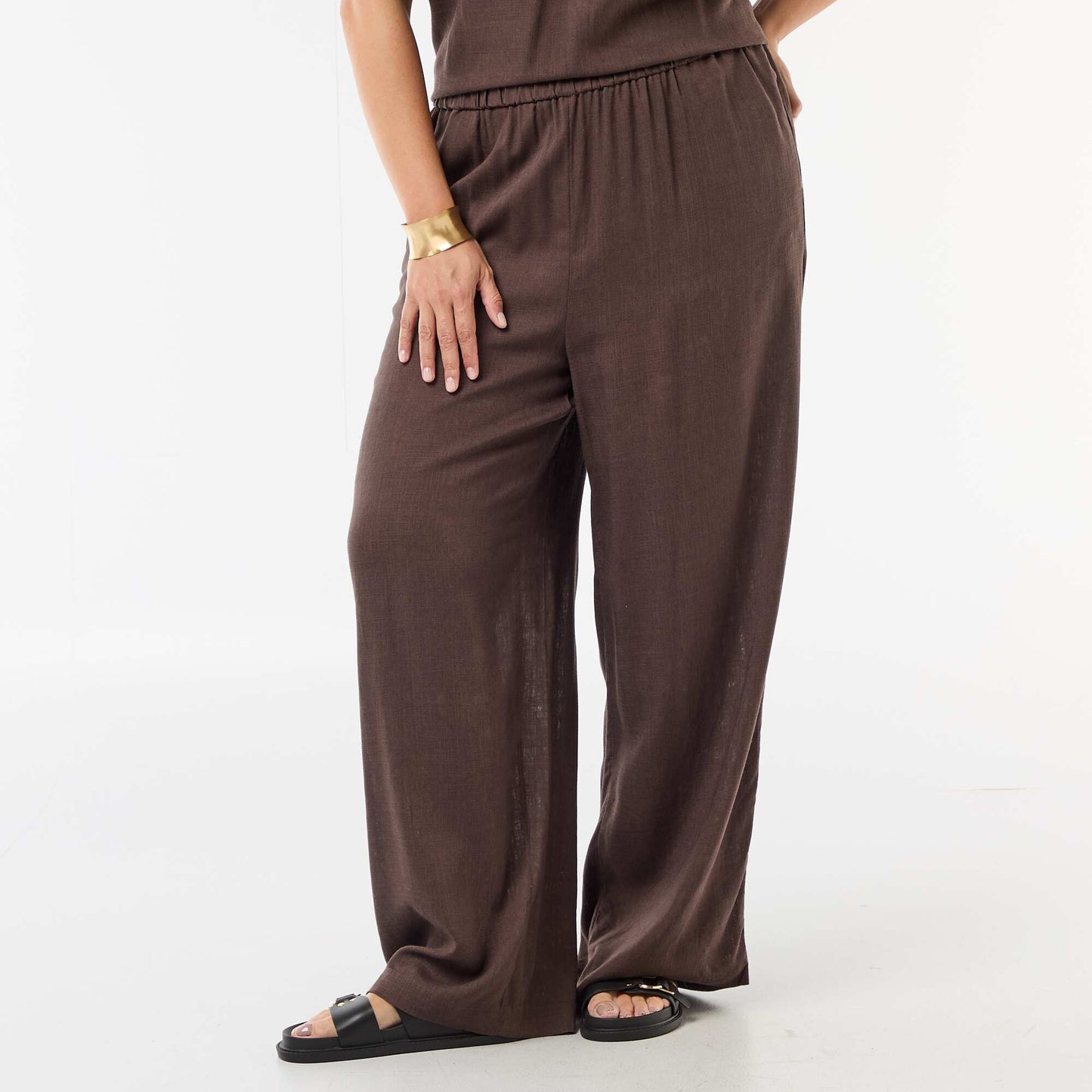 Pantalon large en lin mélangé MARRON