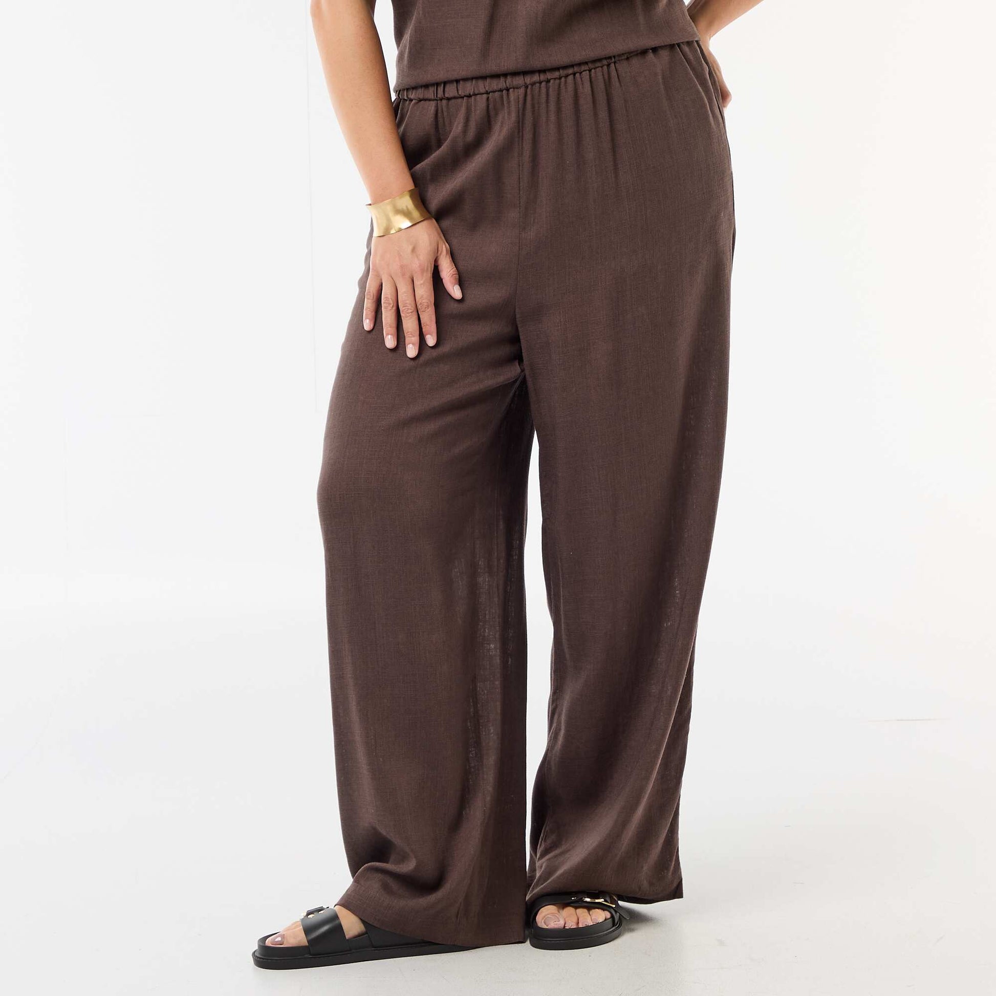 Pantalon large en lin mélangé MARRON