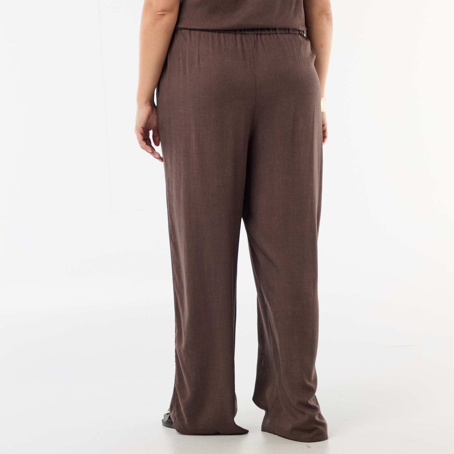 Pantalon large en lin mélangé MARRON
