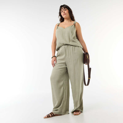 Pantalon large en lin mélangé VERT CLAIR