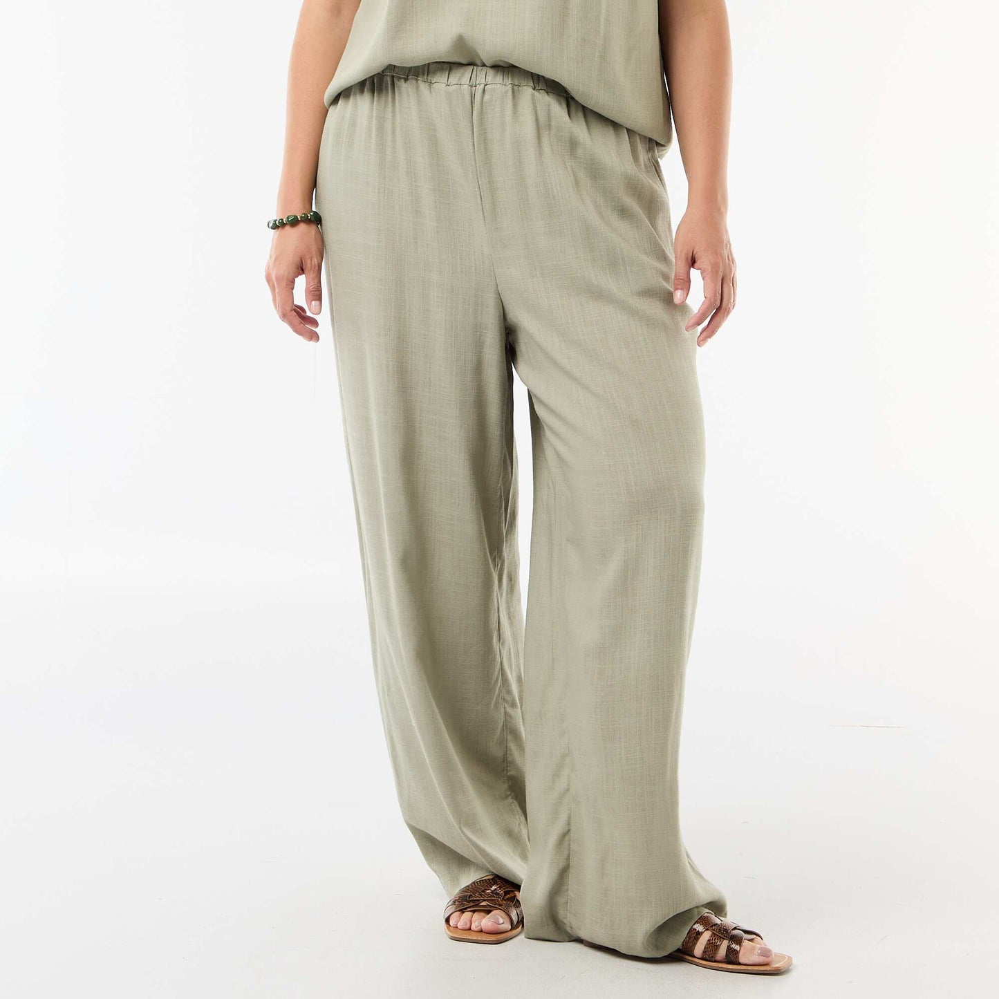 Pantalon large en lin mélangé VERT CLAIR