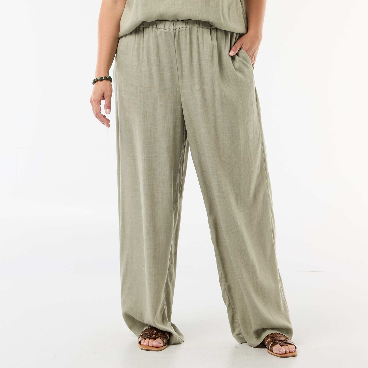 Pantalon large en lin mélangé VERT CLAIR