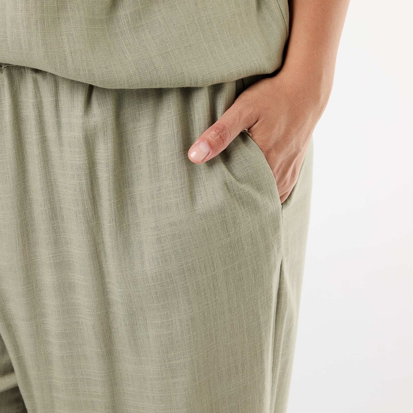 Pantalon large en lin mélangé VERT CLAIR