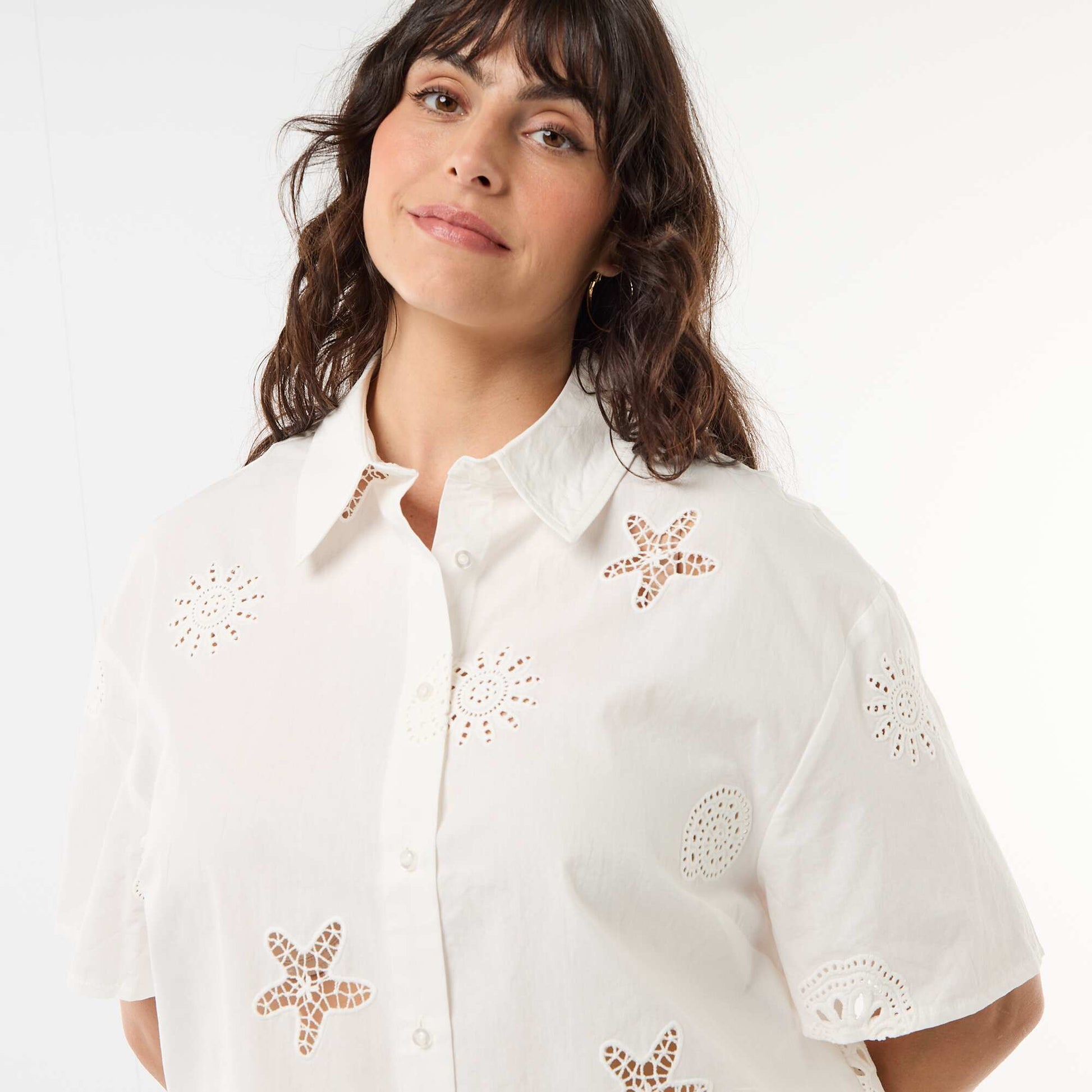 Chemise en coton à motifs ajourés BLANC