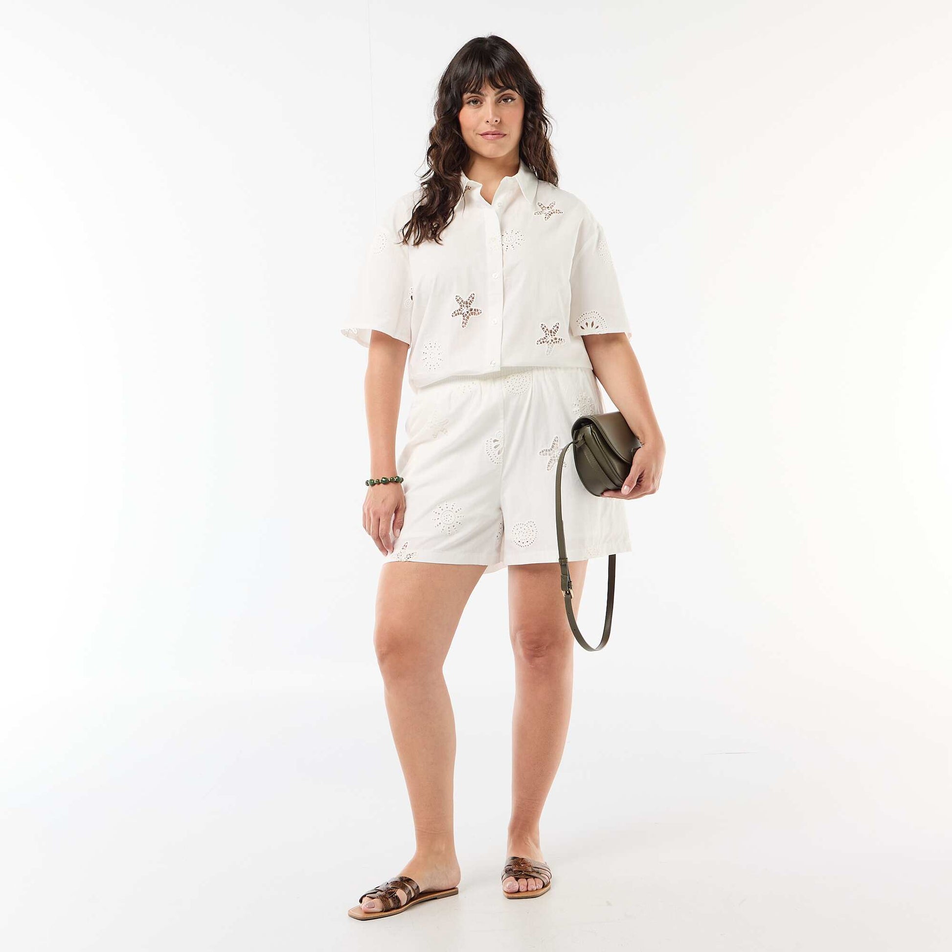 Chemise en coton à motifs ajourés BLANC