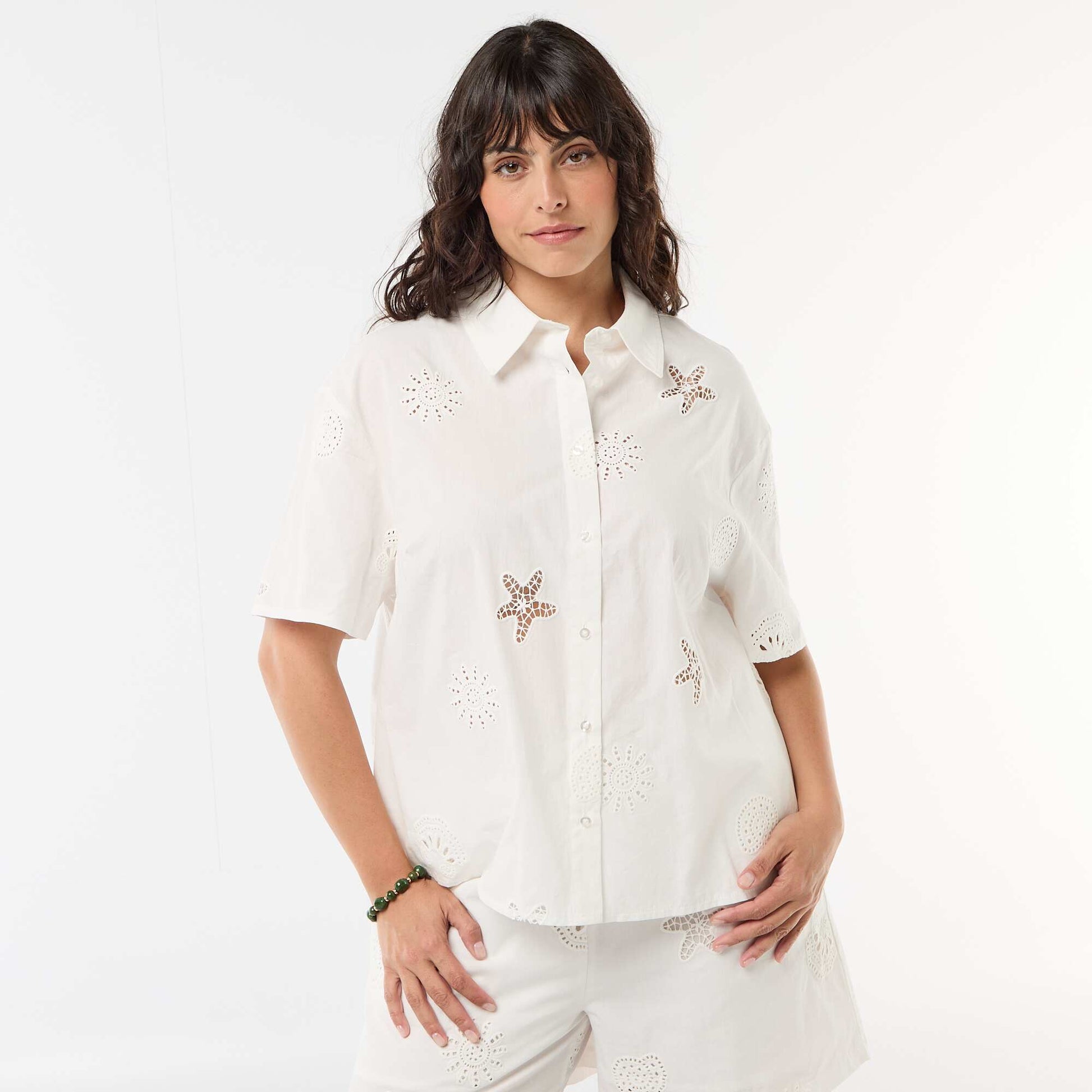 Chemise en coton à motifs ajourés BLANC