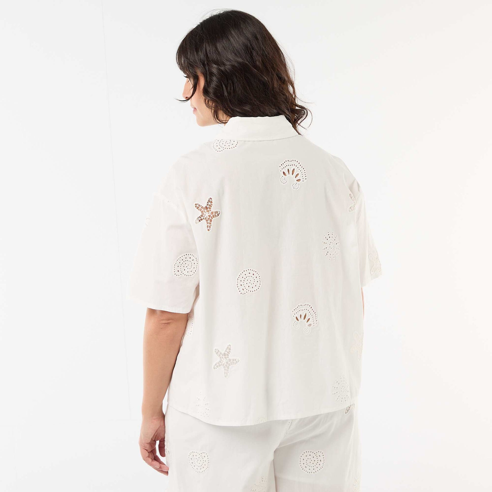 Chemise en coton à motifs ajourés BLANC