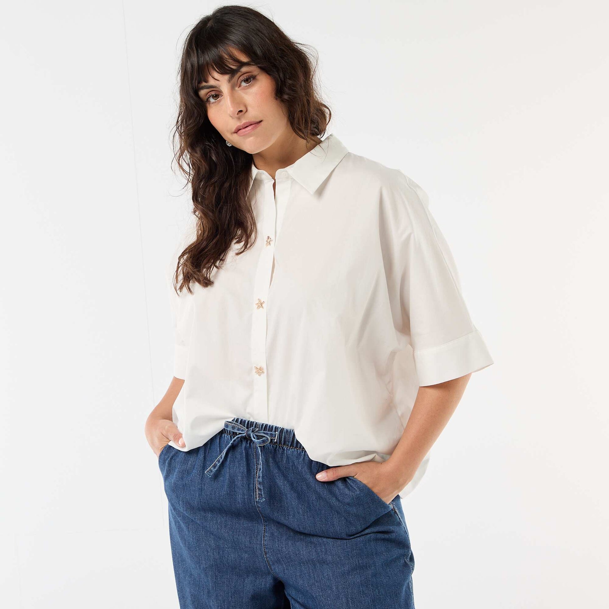Chemise satinée avec boutons étoile de mer BLANC