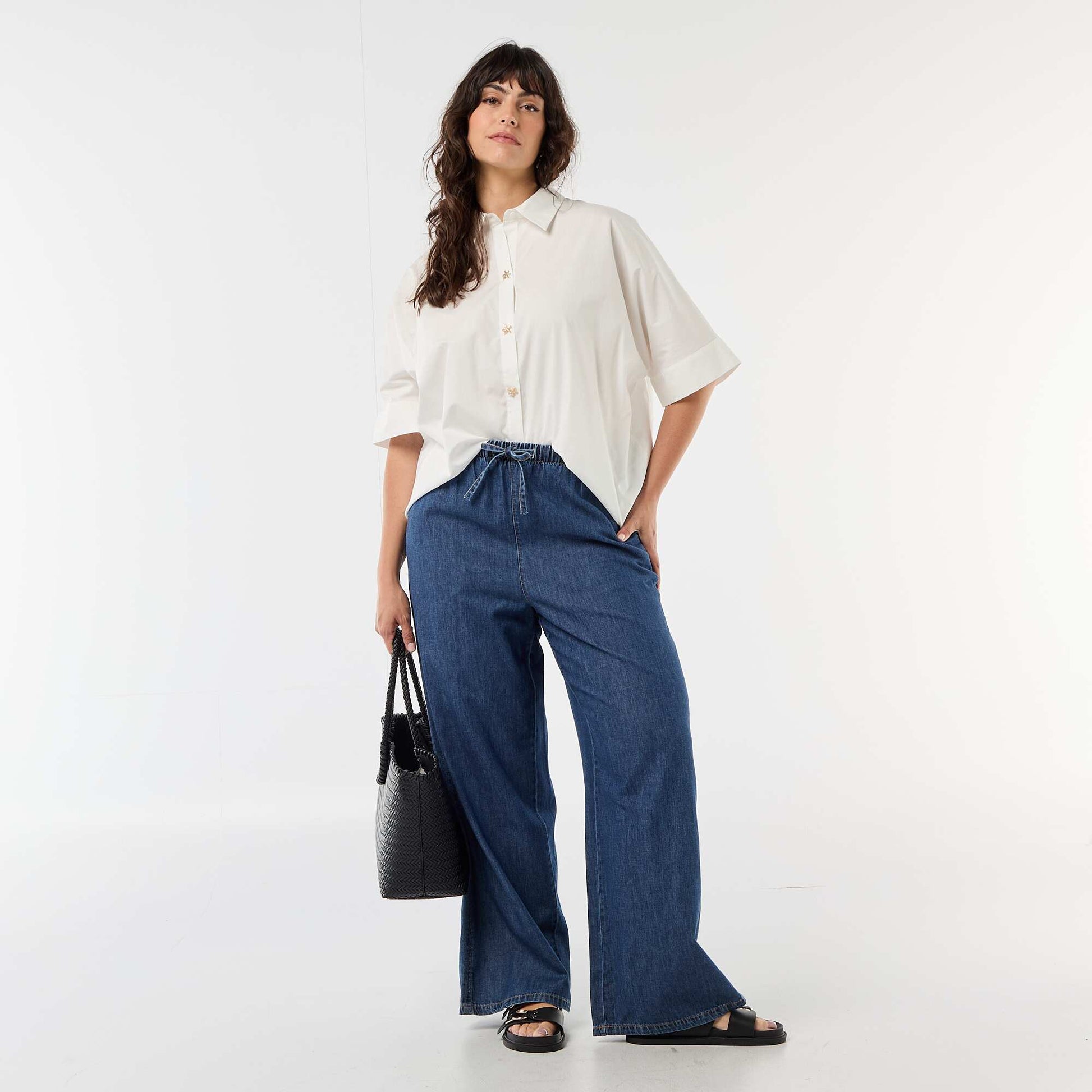 Chemise satinée avec boutons étoile de mer BLANC