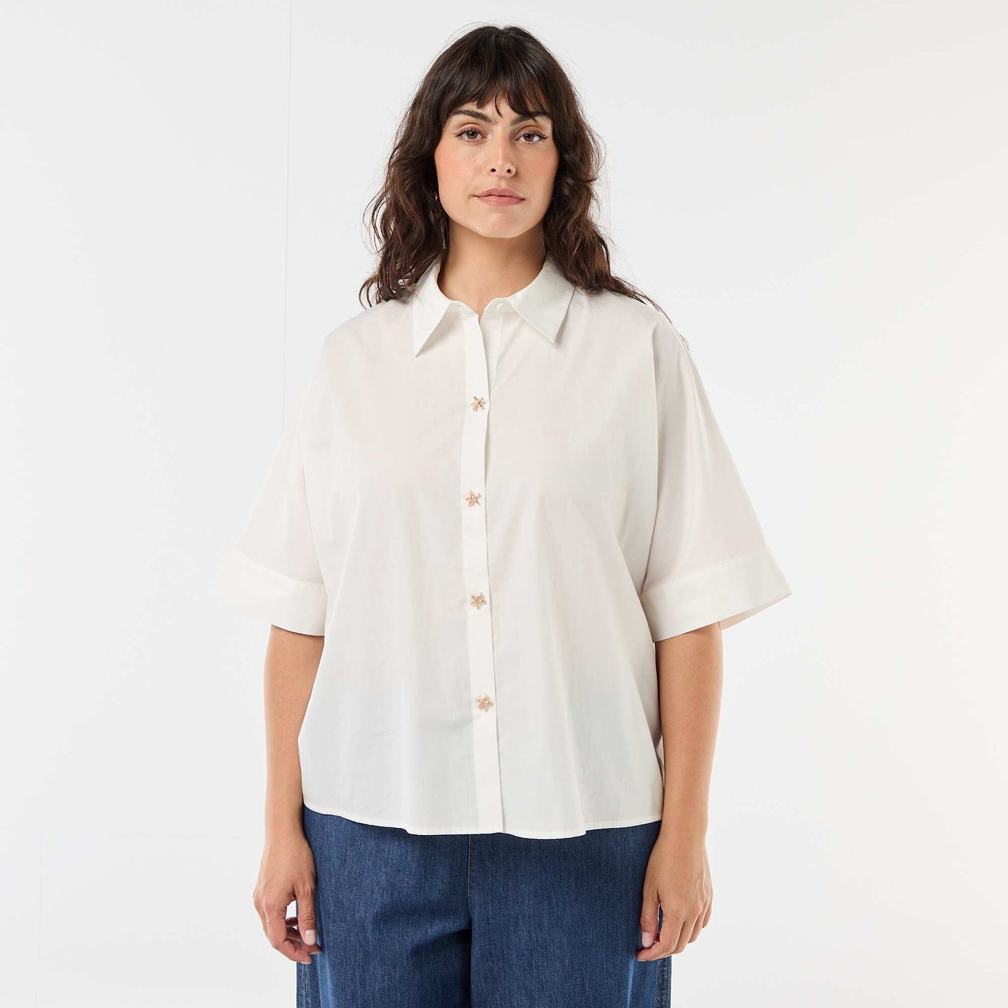 Chemise satinée avec boutons étoile de mer BLANC