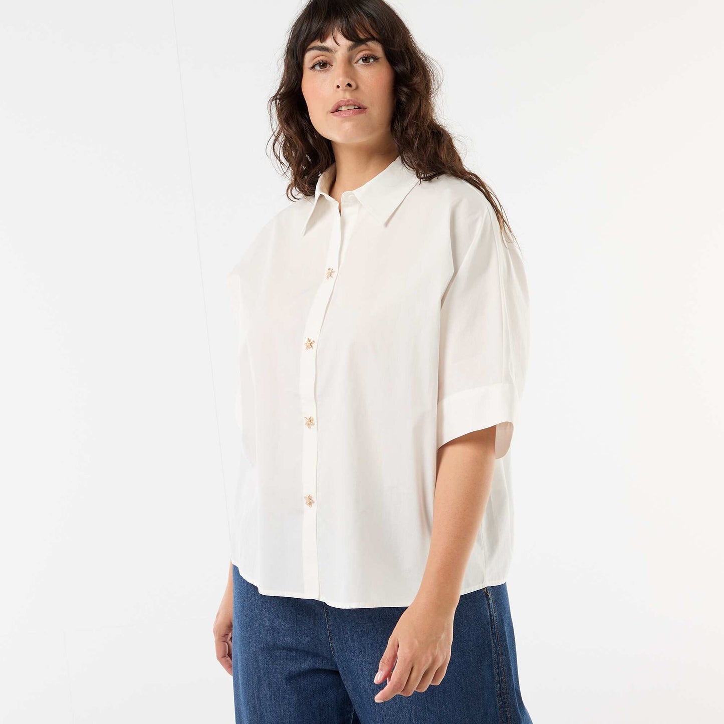 Chemise satinée avec boutons étoile de mer BLANC
