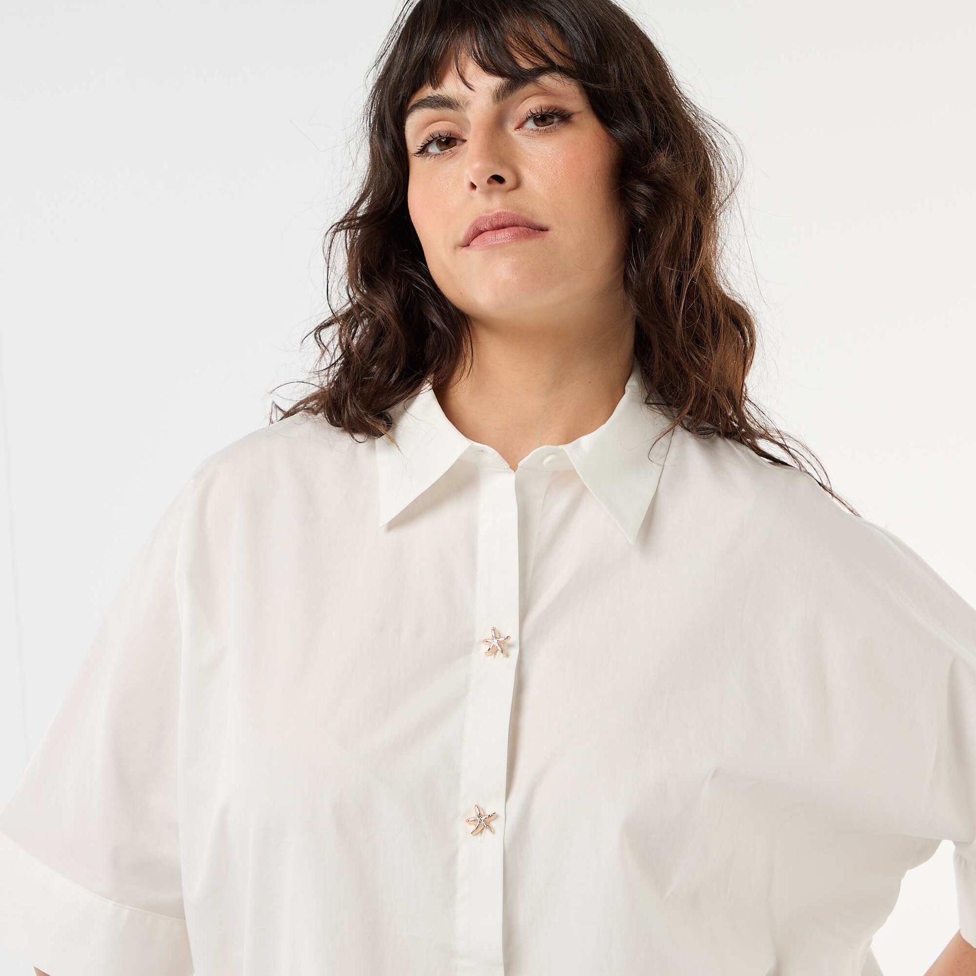 Chemise satinée avec boutons étoile de mer BLANC