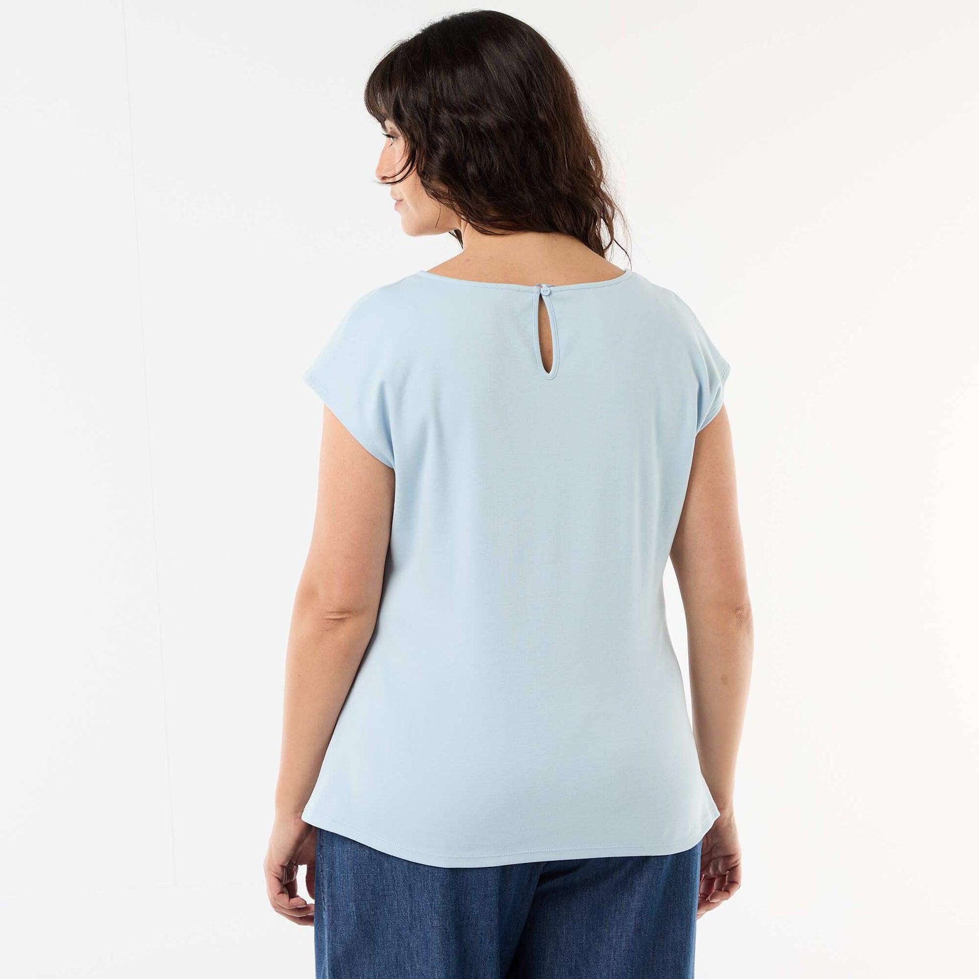 Tee-shirt drapé avec bijou doré BLEU