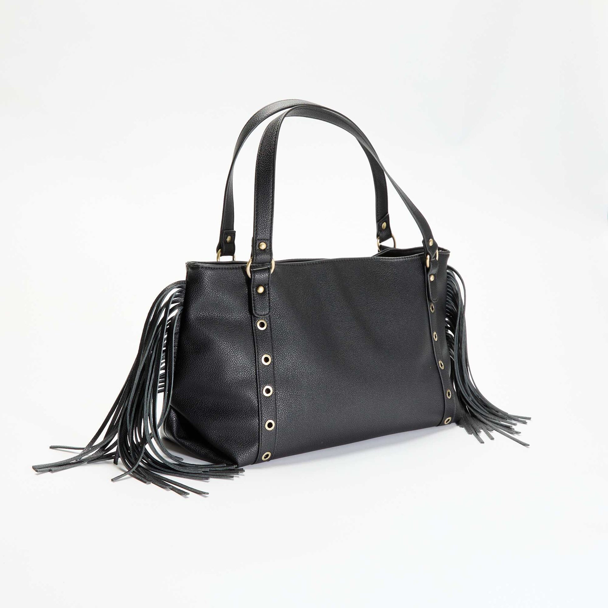 Sac hobo à franges en simili NOIR
