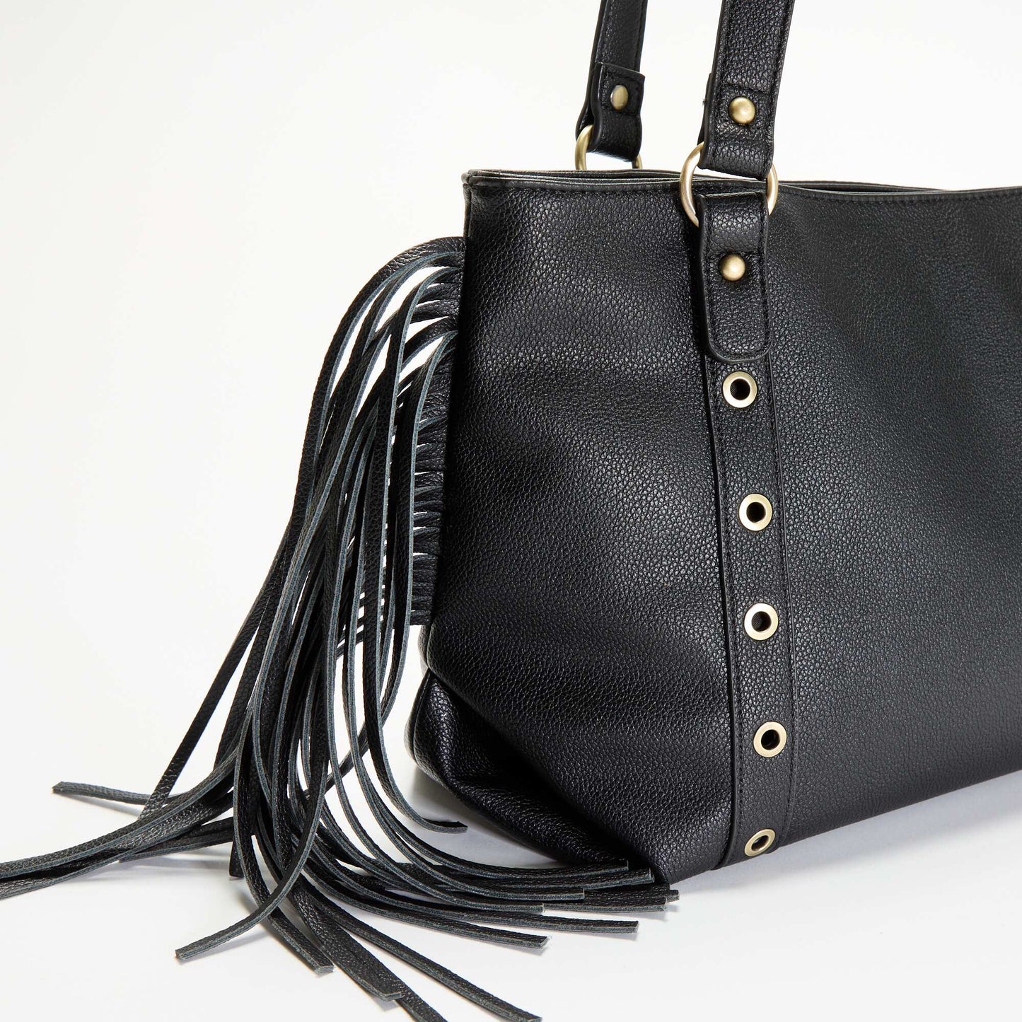 Sac hobo à franges en simili NOIR
