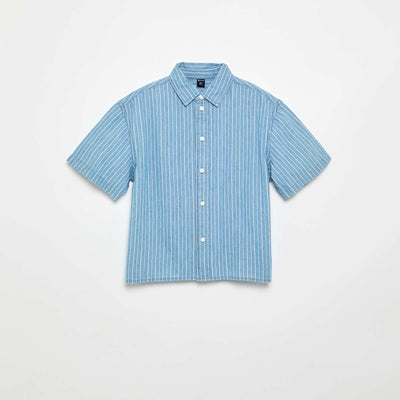 Chemise en denim à manches courtes BLEU