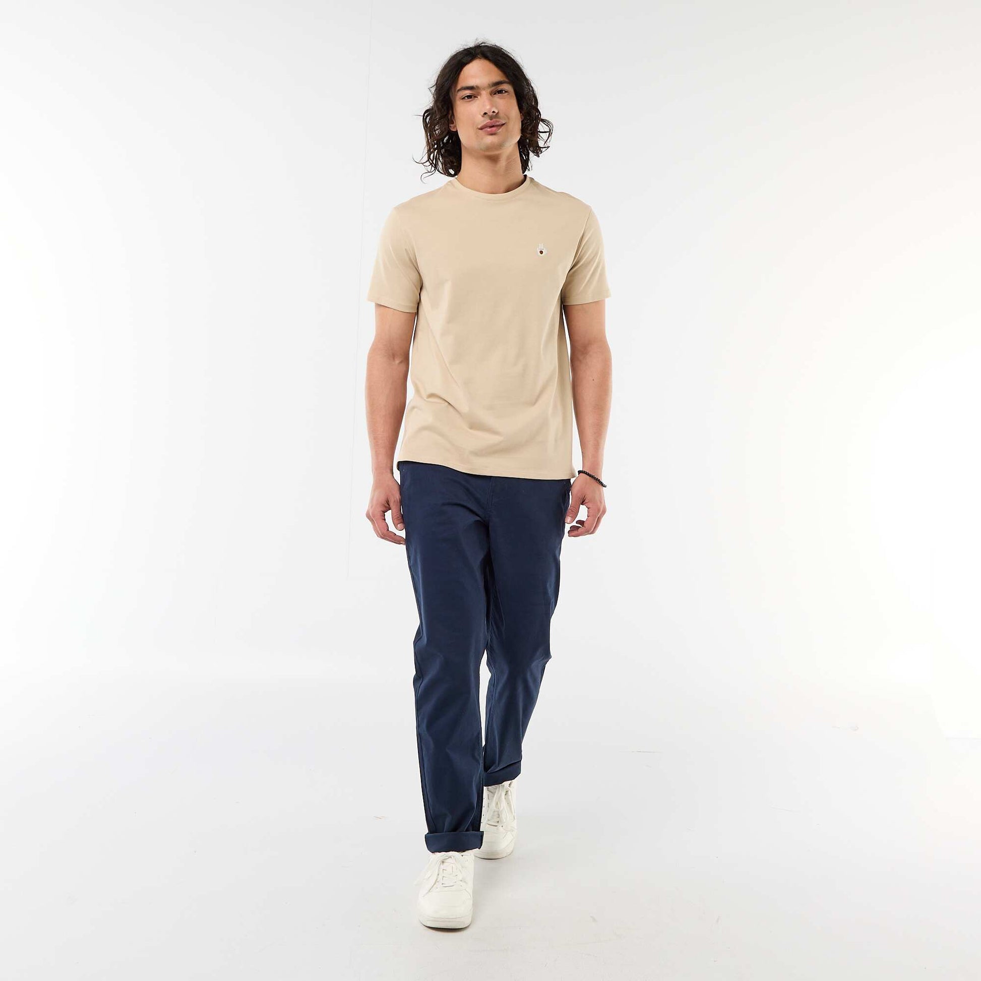 T-shirt uni à manches courtes avec broderie BEIGE