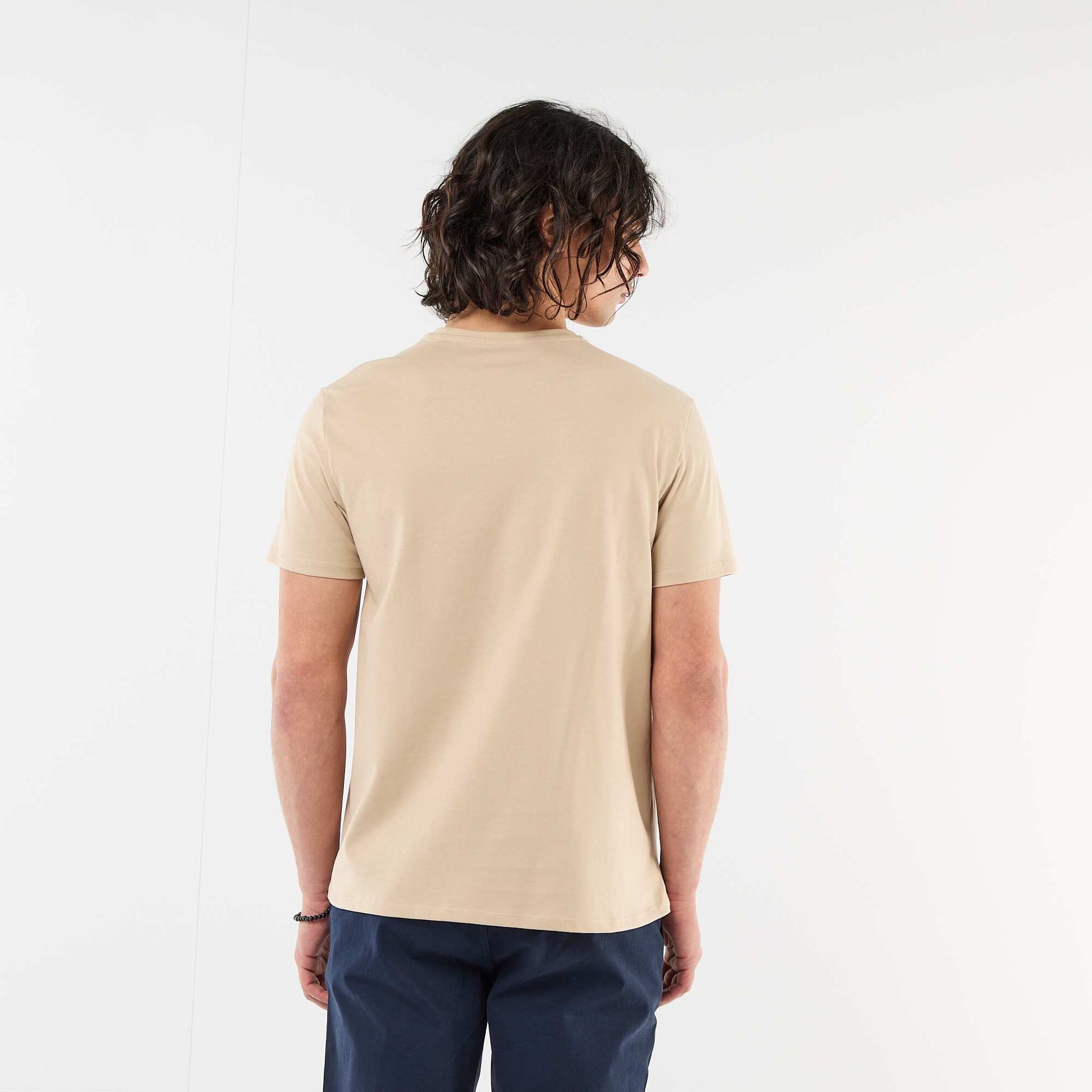 T-shirt uni à manches courtes avec broderie BEIGE