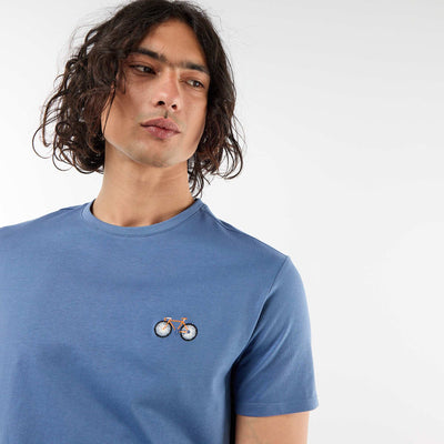 T-shirt uni à manches courtes avec broderie BLEU