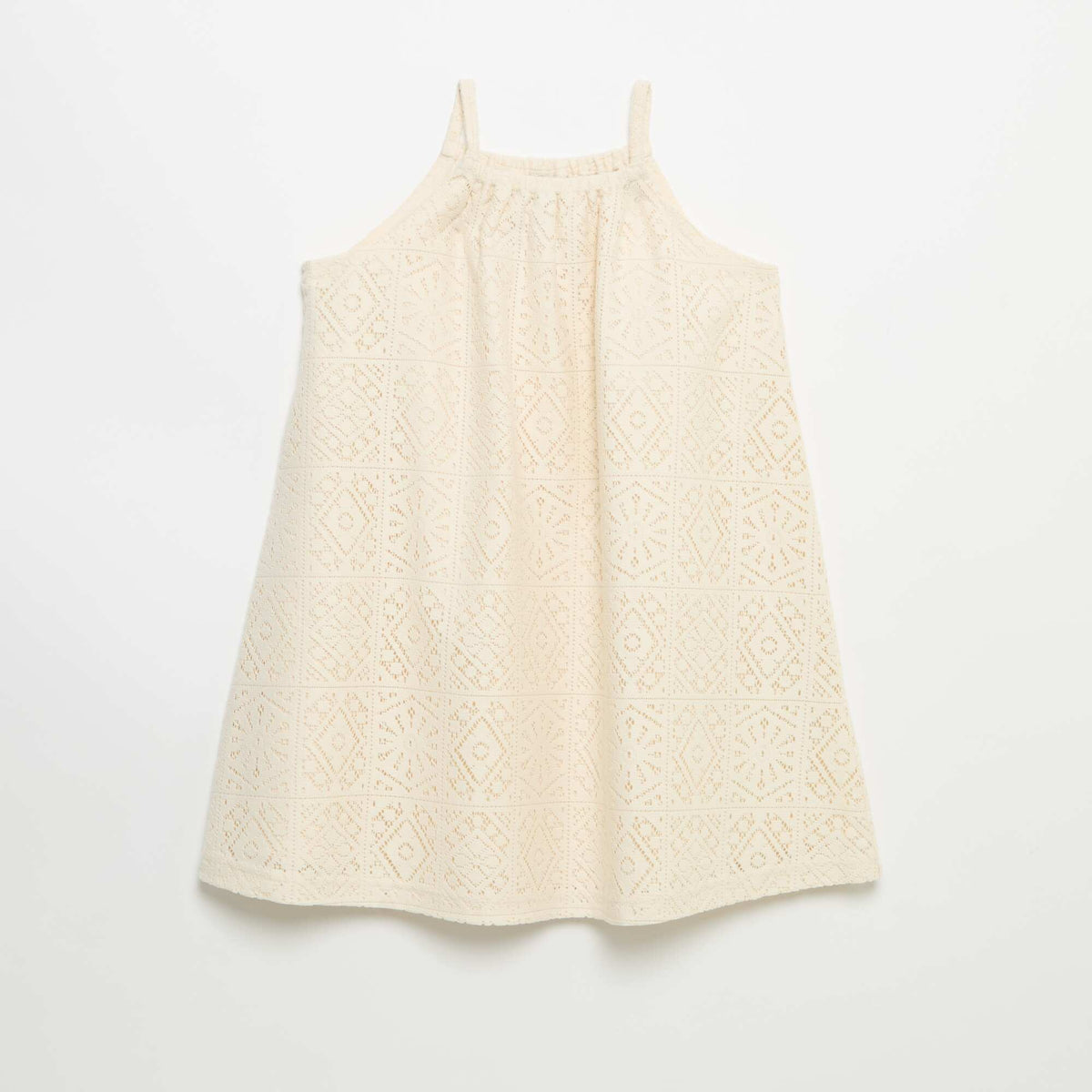 Robe en maille crochet avec bretelles non réglable BEIGE