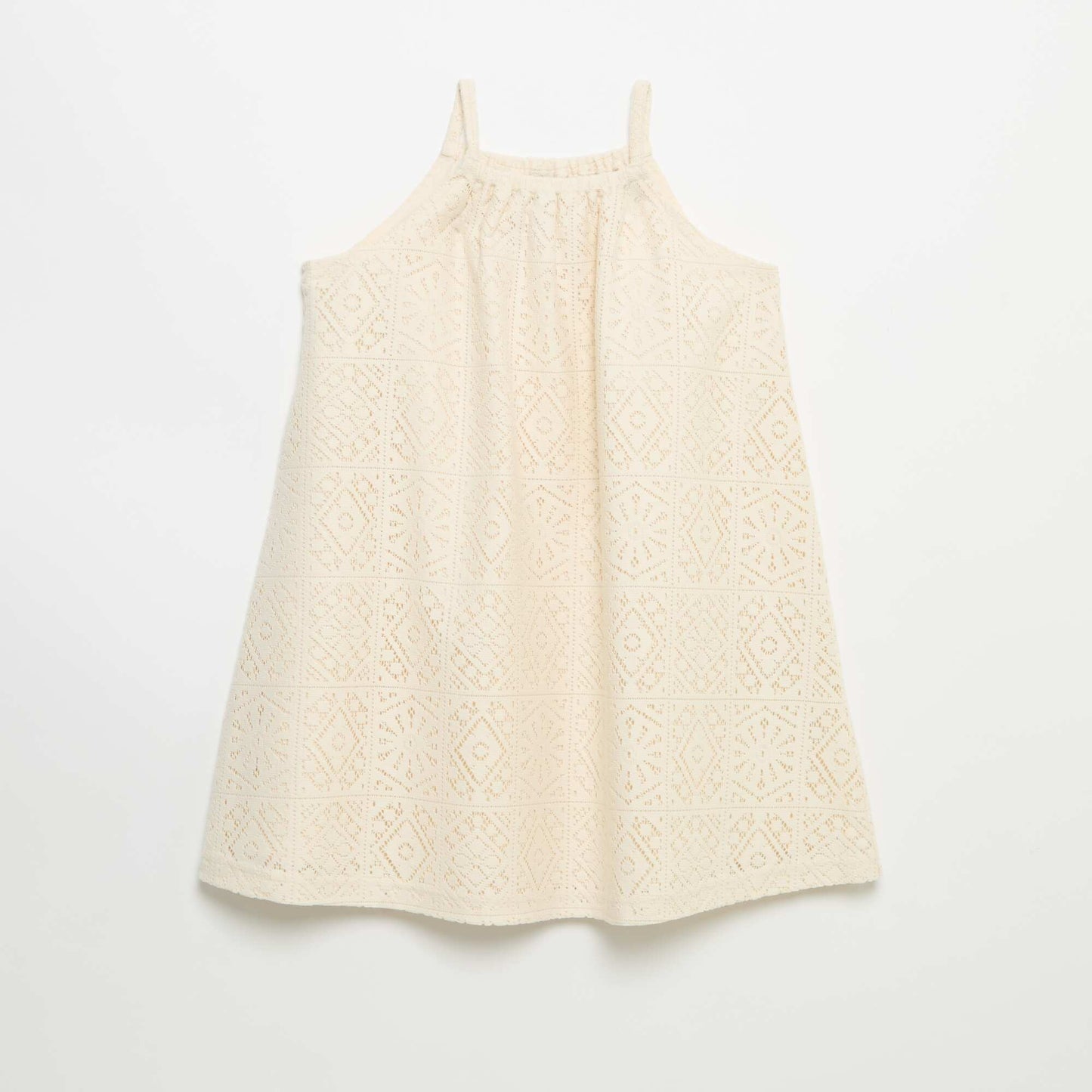 Robe en maille crochet avec bretelles non réglable BEIGE