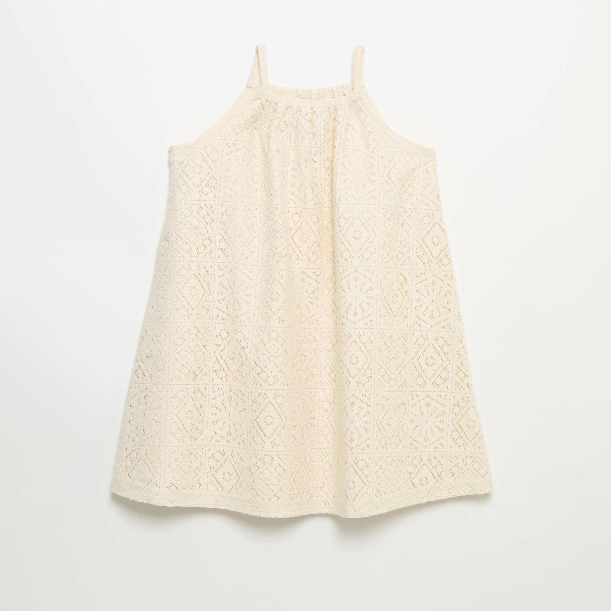 Robe en maille crochet avec bretelles non réglable BEIGE