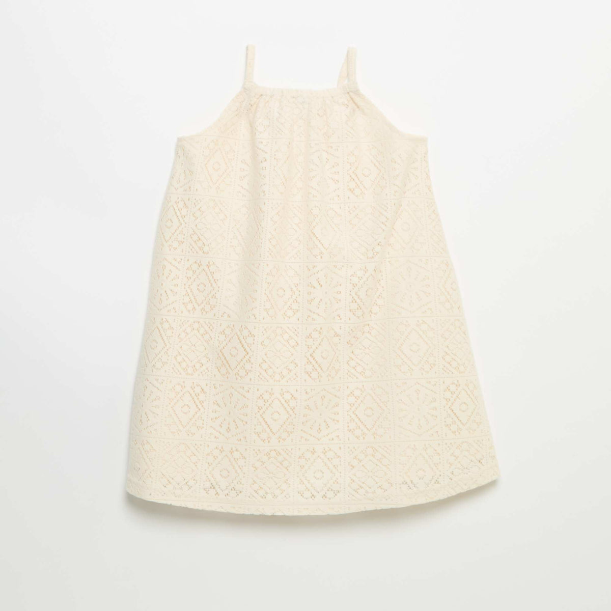 Robe en maille crochet avec bretelles non réglable BEIGE