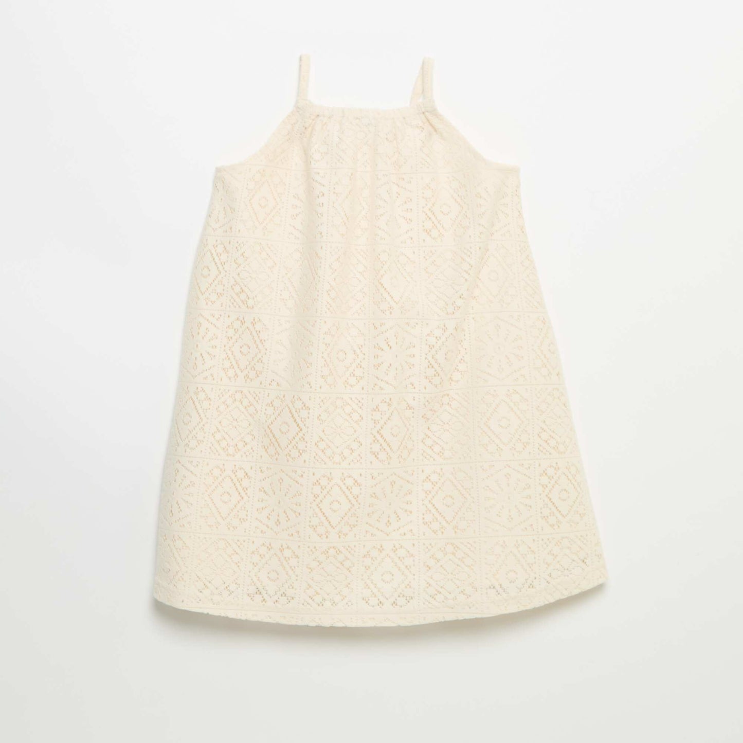 Robe en maille crochet avec bretelles non réglable BEIGE