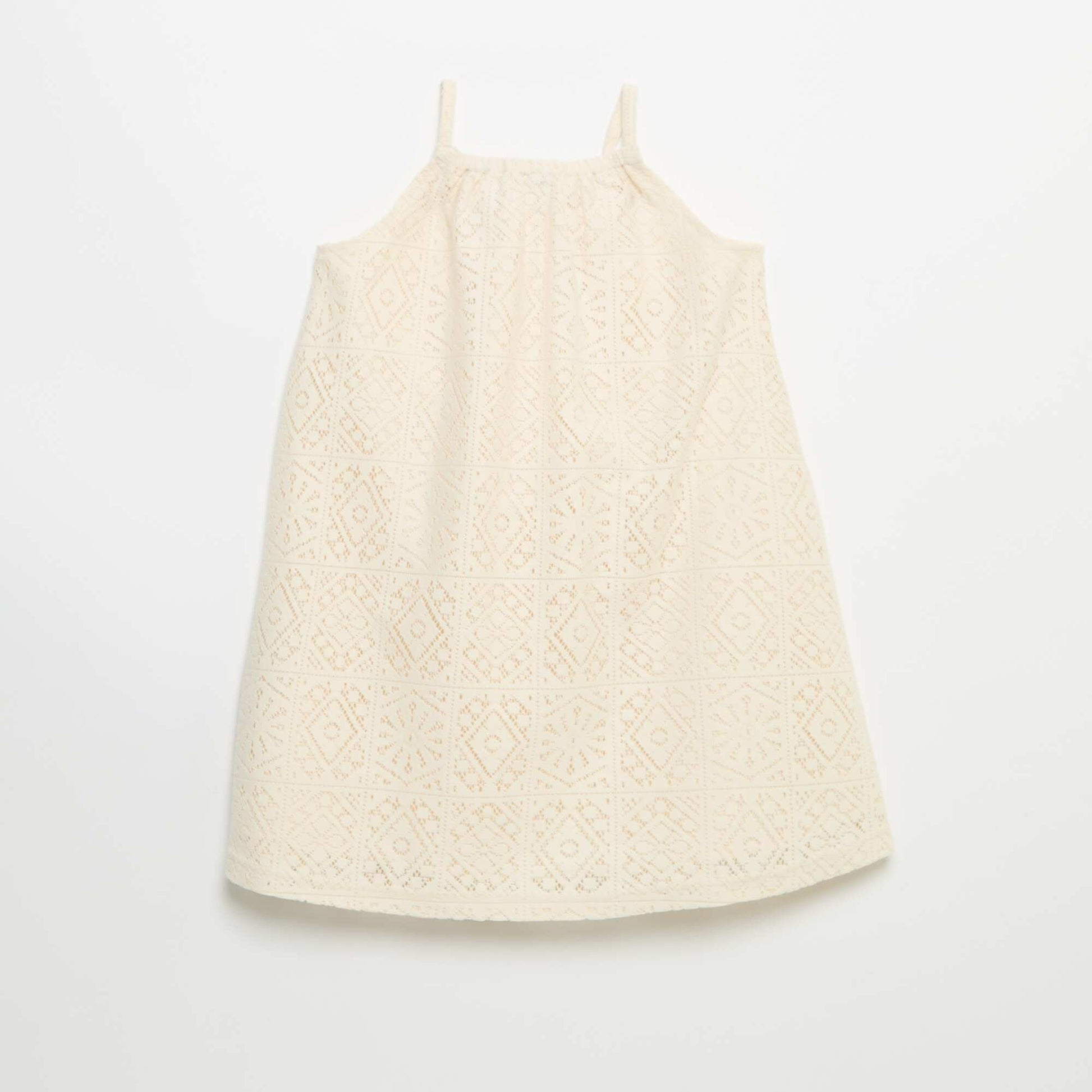 Robe en maille crochet avec bretelles non réglable BEIGE