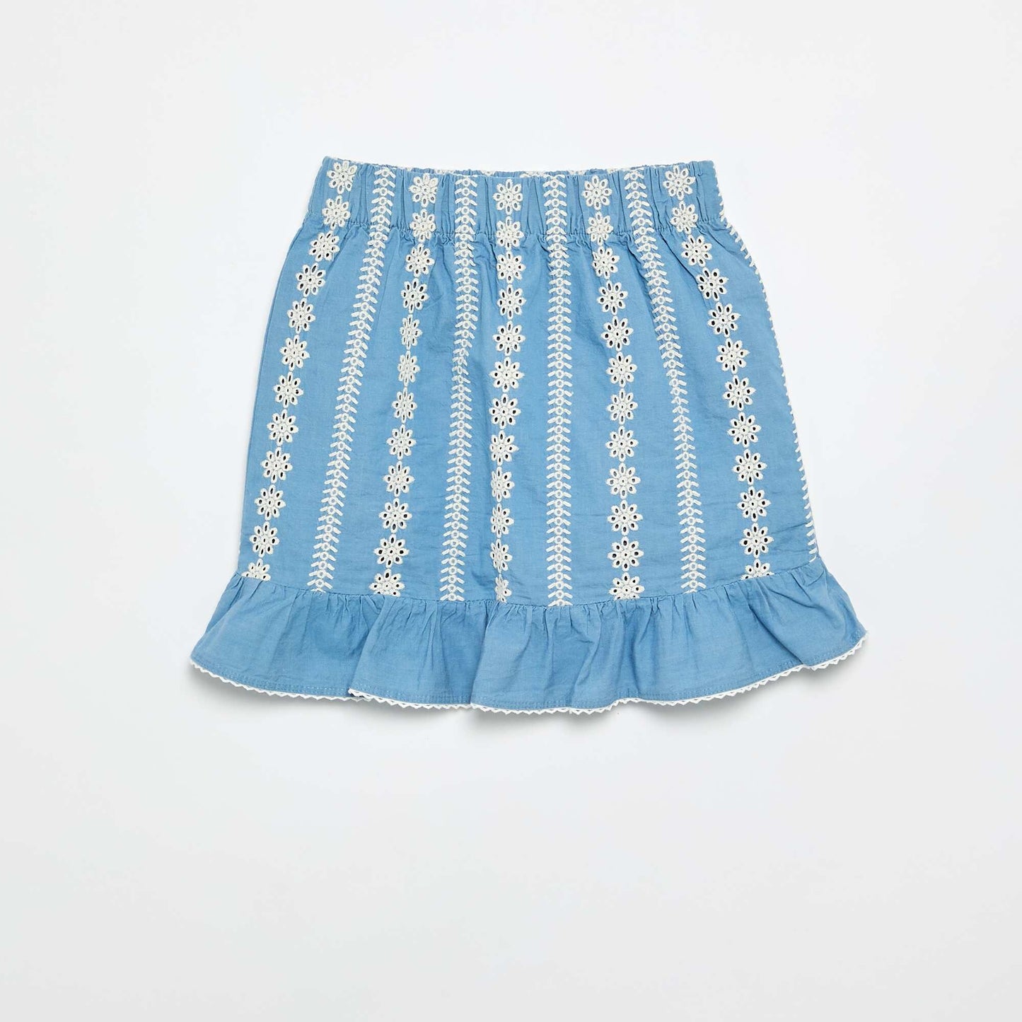 Jupe à broderies coupe genoux BLEU