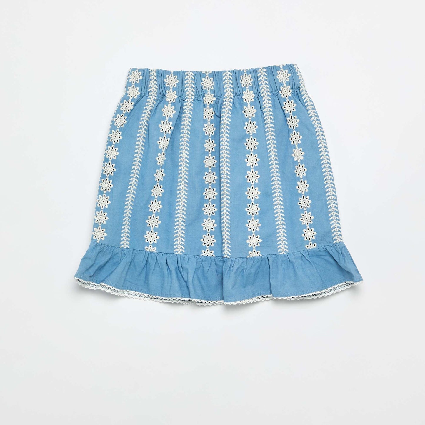 Jupe à broderies coupe genoux BLEU