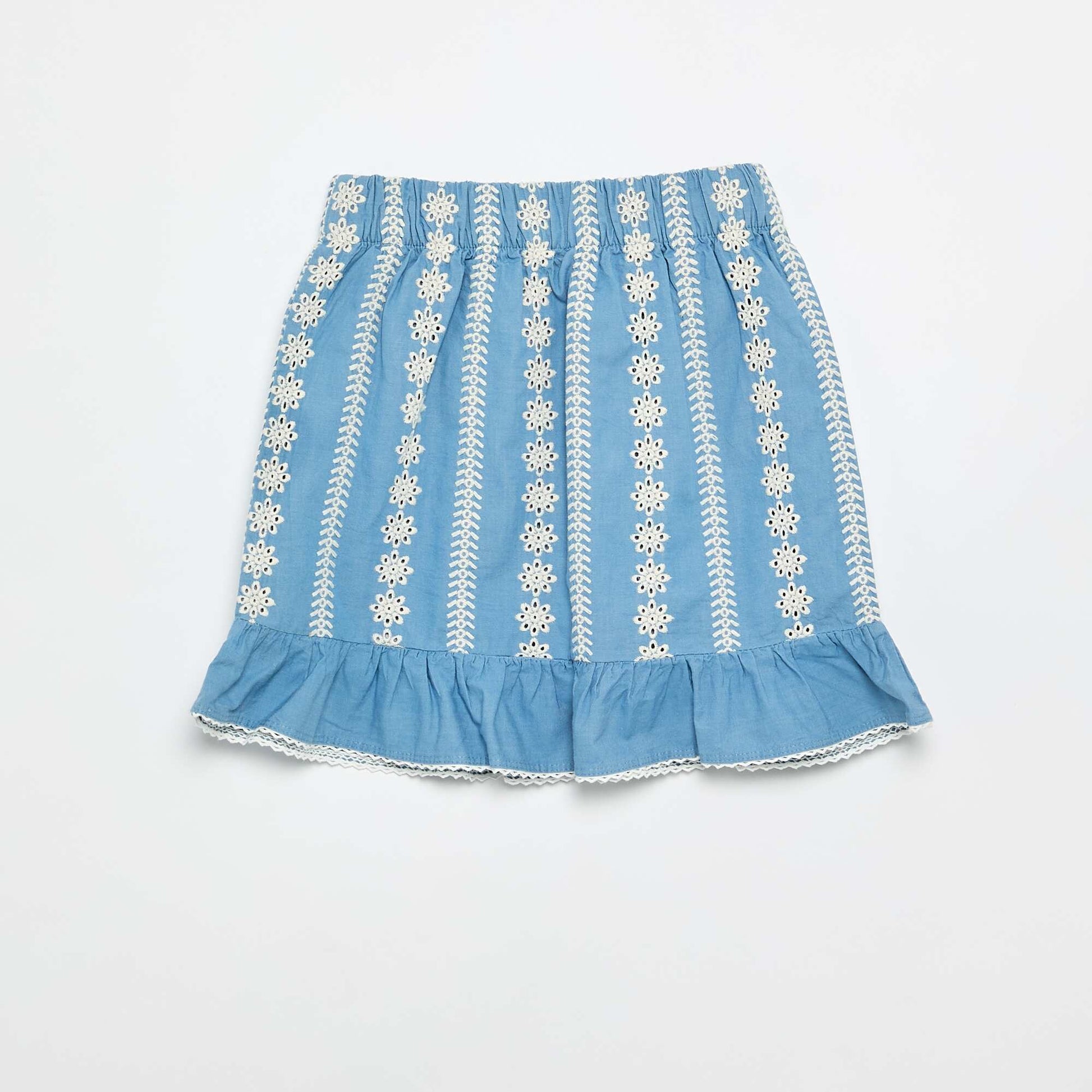 Jupe à broderies coupe genoux BLEU