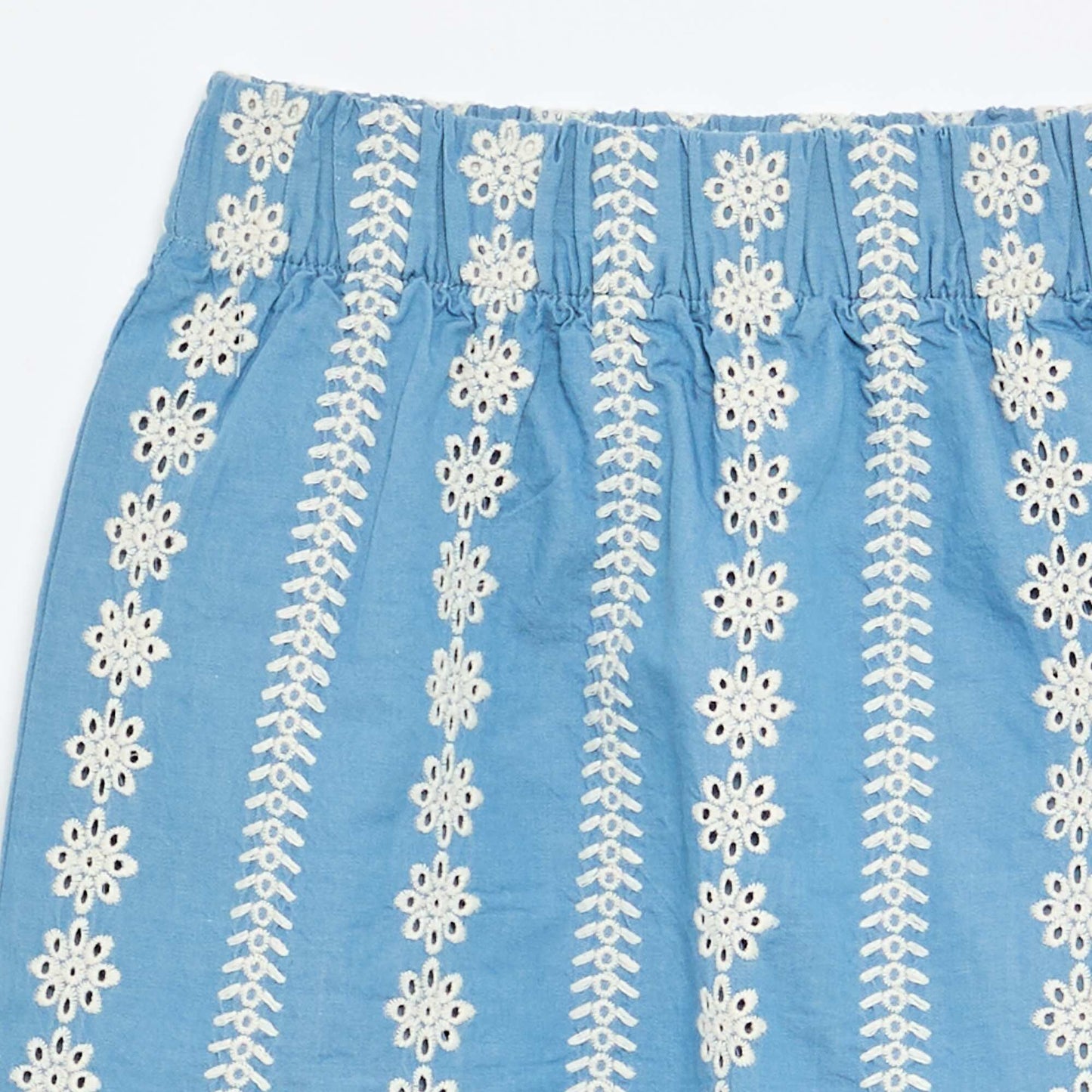 Jupe à broderies coupe genoux BLEU