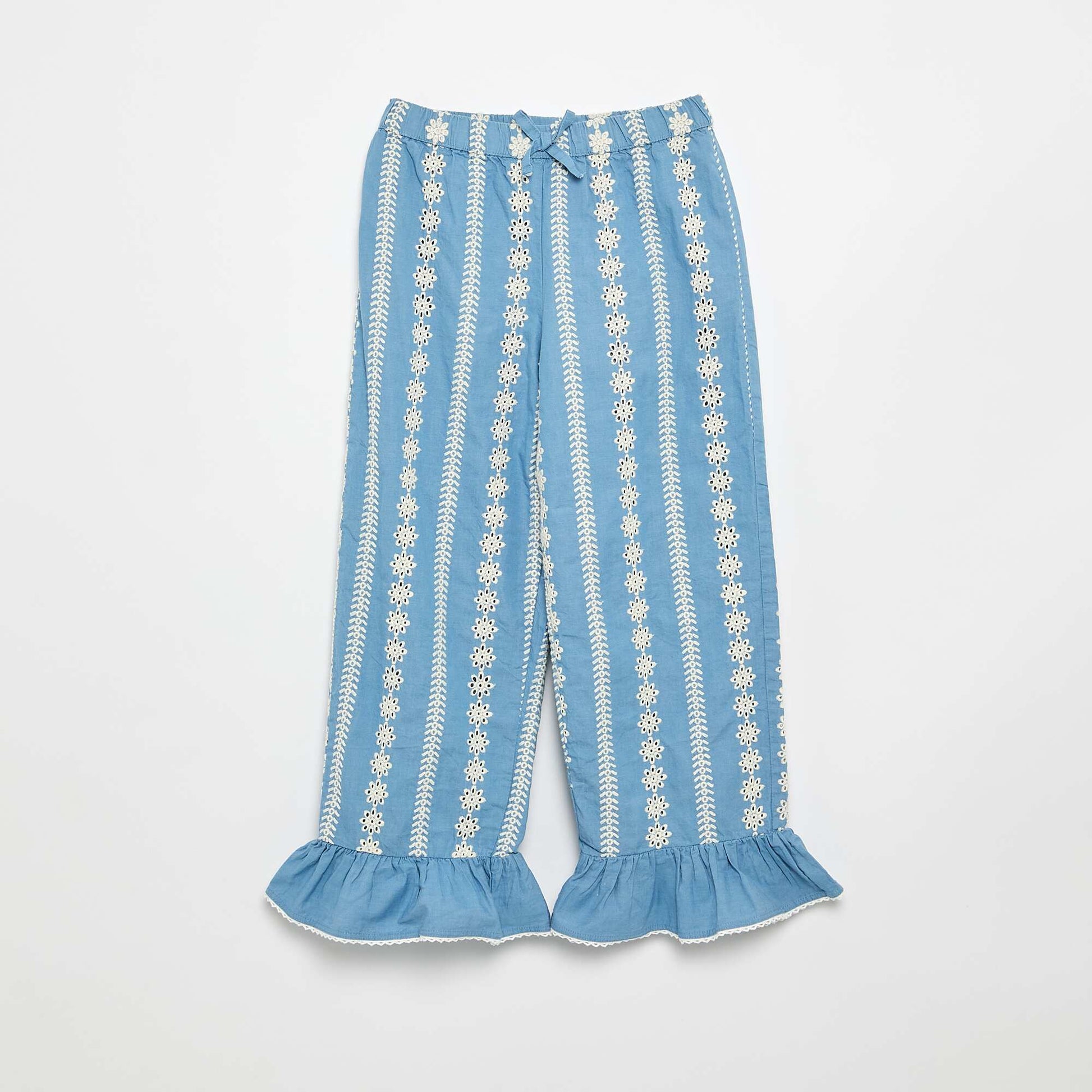 Pantalon large avec broderies anglaises BLEU