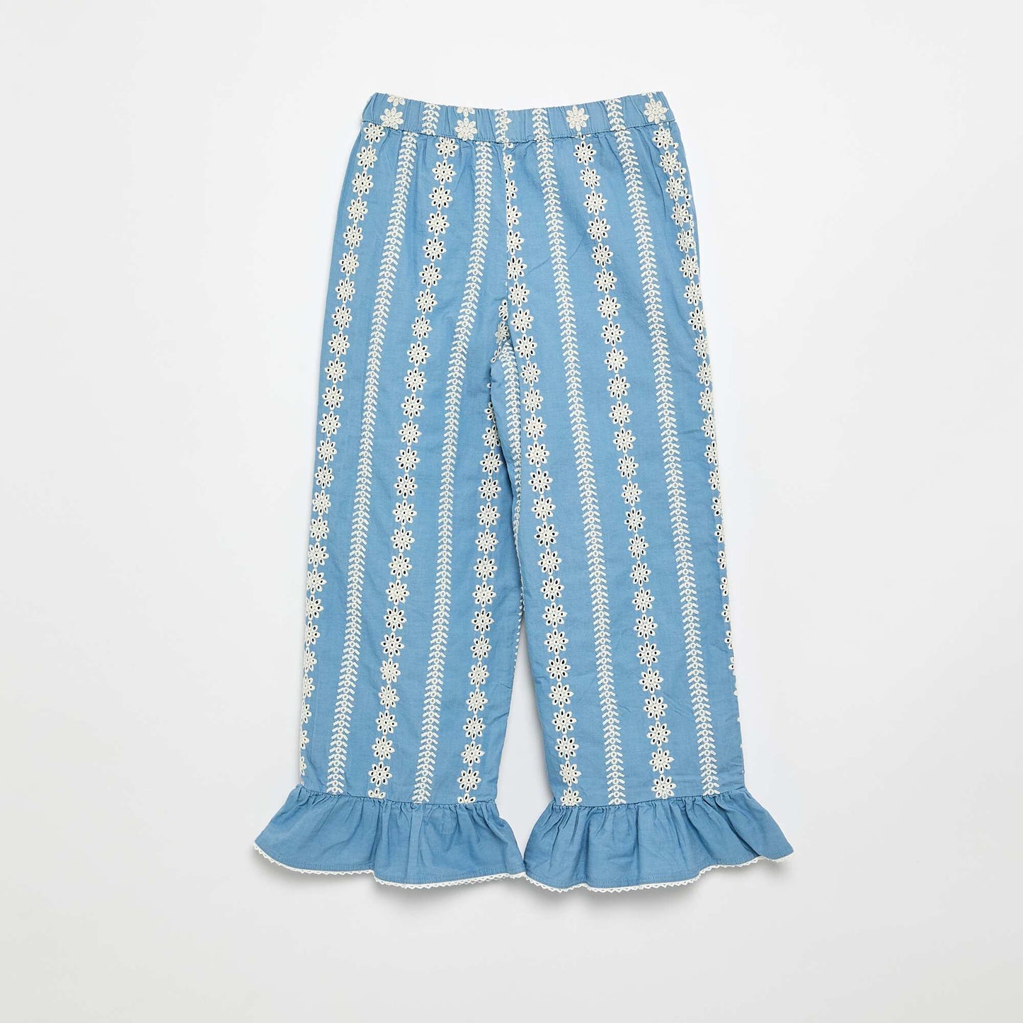 Pantalon large avec broderies anglaises BLEU
