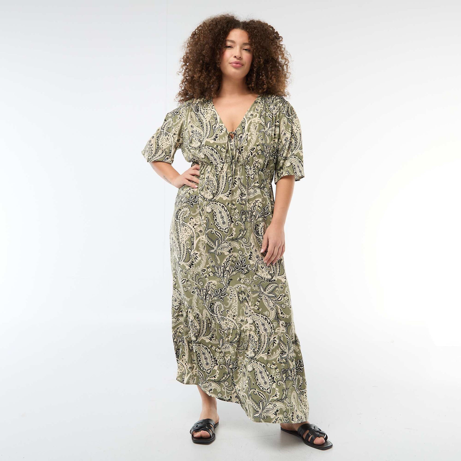 Robe fluide imprimée fantaisie VERT