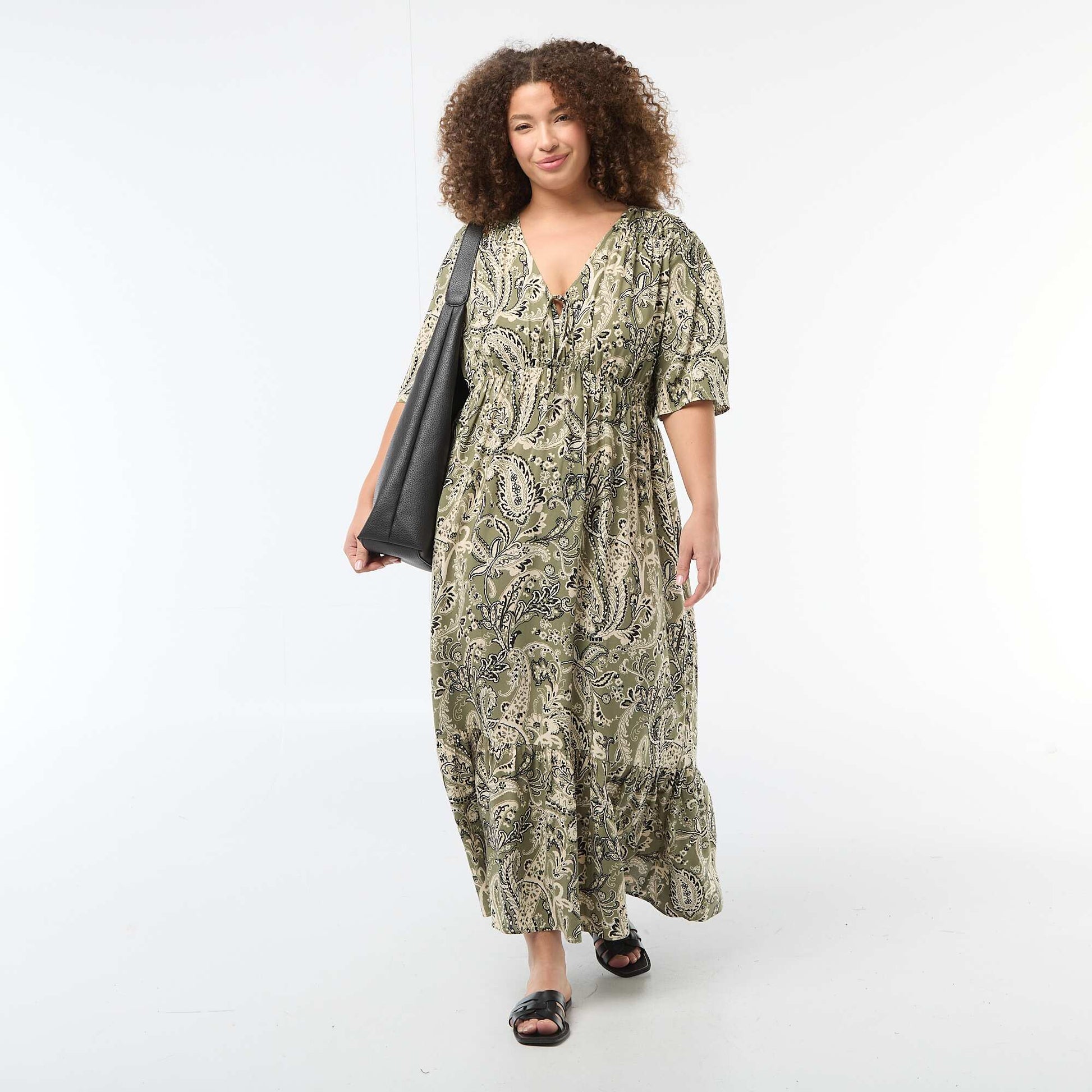 Robe fluide imprimée fantaisie VERT